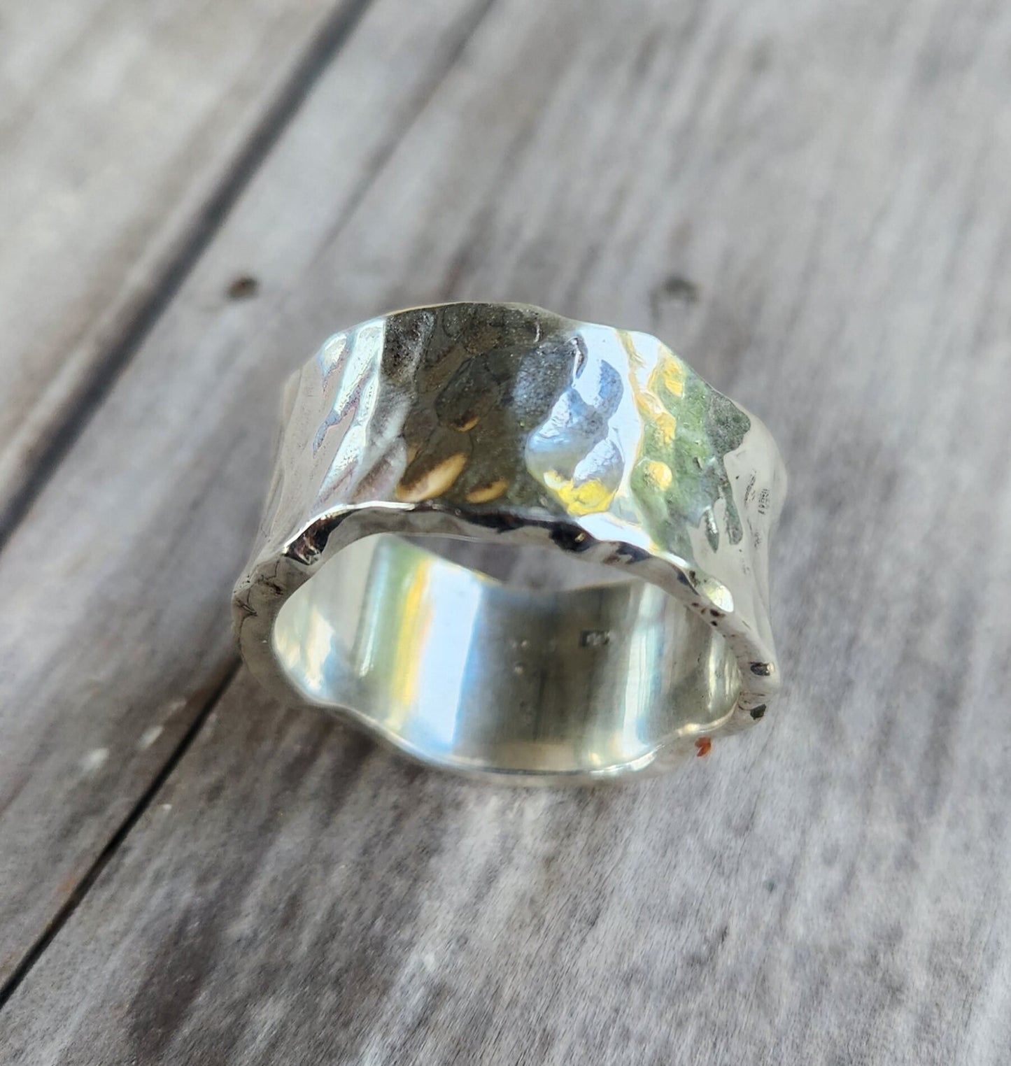 Wide hammered 925 sterling silver ring,13 mm heavy solid band, handmade,rustic mens wedding ring,distressed,mans industrial ring,nugget