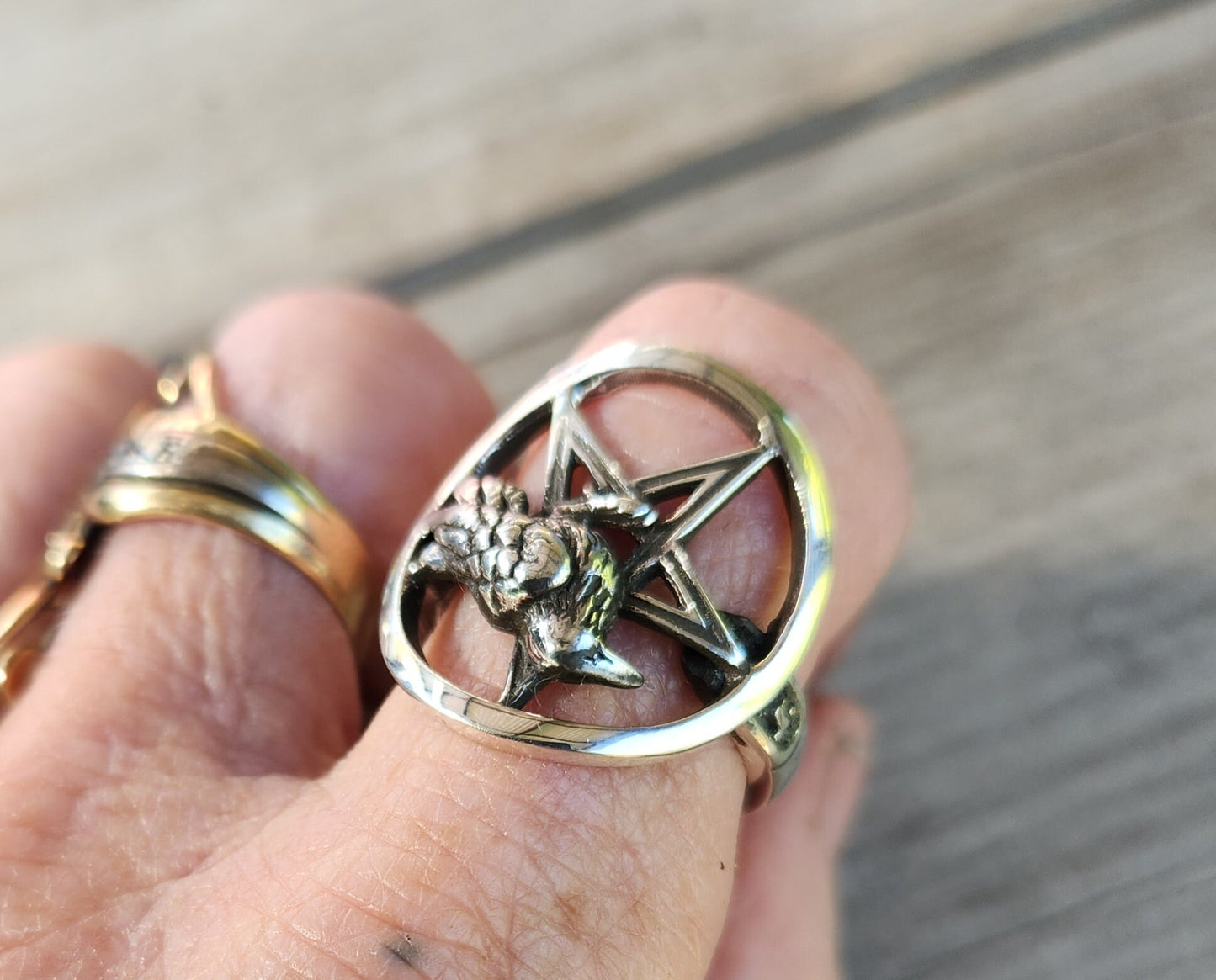 Raven Pentagram ring,sterling silver,crow,occult,wiccan,witch,wizard,magic,binding,druid,boho,goth,handmade,