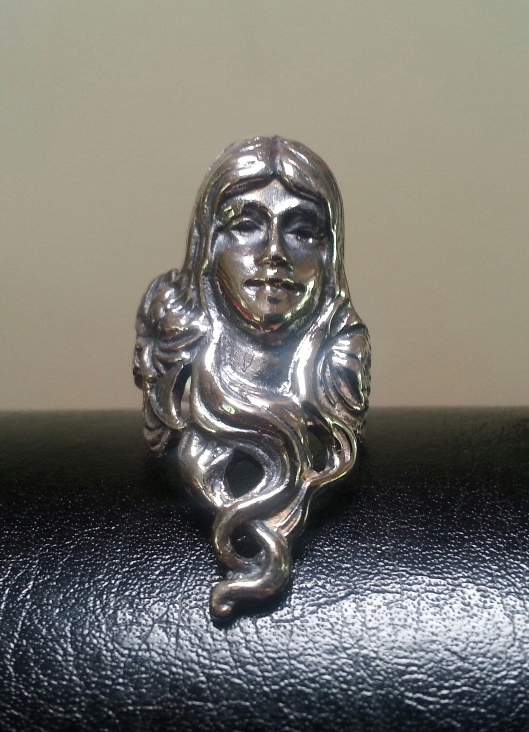 art nouveau ring,ladies head,sterling silver, goddess,gothic, victorian,boho,shic,gypsy,hippy,long ring,handmade,women's fashion,deco