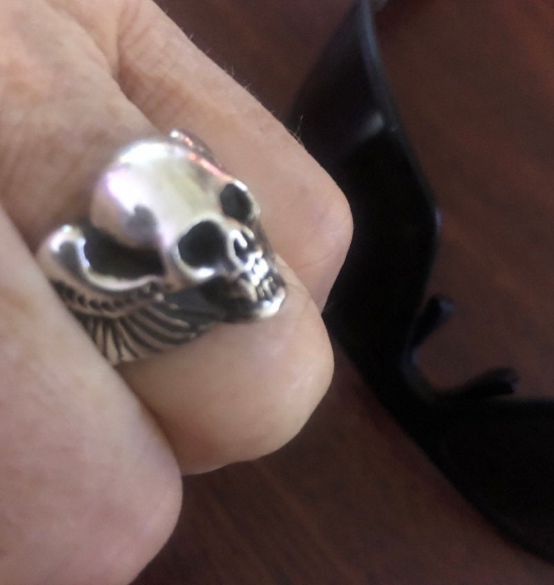 Skull winged ring,925 sterling silver, hells angel,unisex ring ,steampunk,vampire gothic, punk, solid sterling silver,heavy,hipster