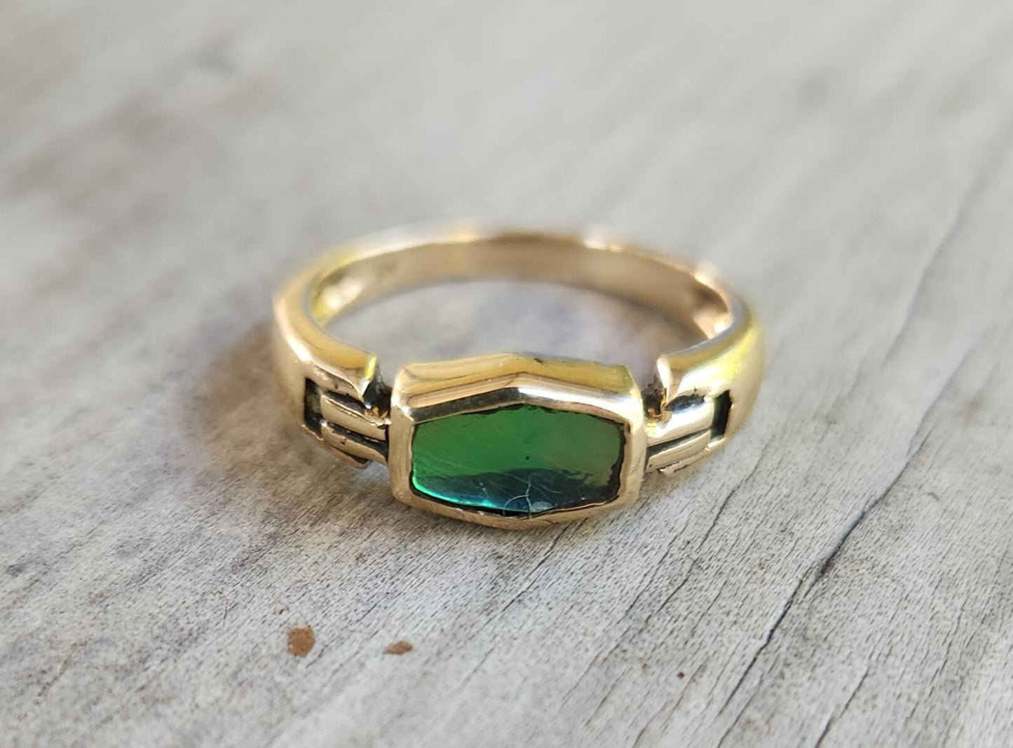 9ct gold paua shell ring,9k upcycled vintage ring, abalone,handmade,recycled petite gold band