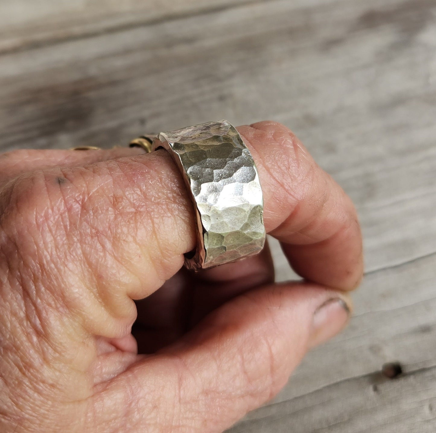 Hammered matt ring,heavy,12mm solid sterling silver,chunky,rustic,nugget,steampunk,industrial wedding dress ring