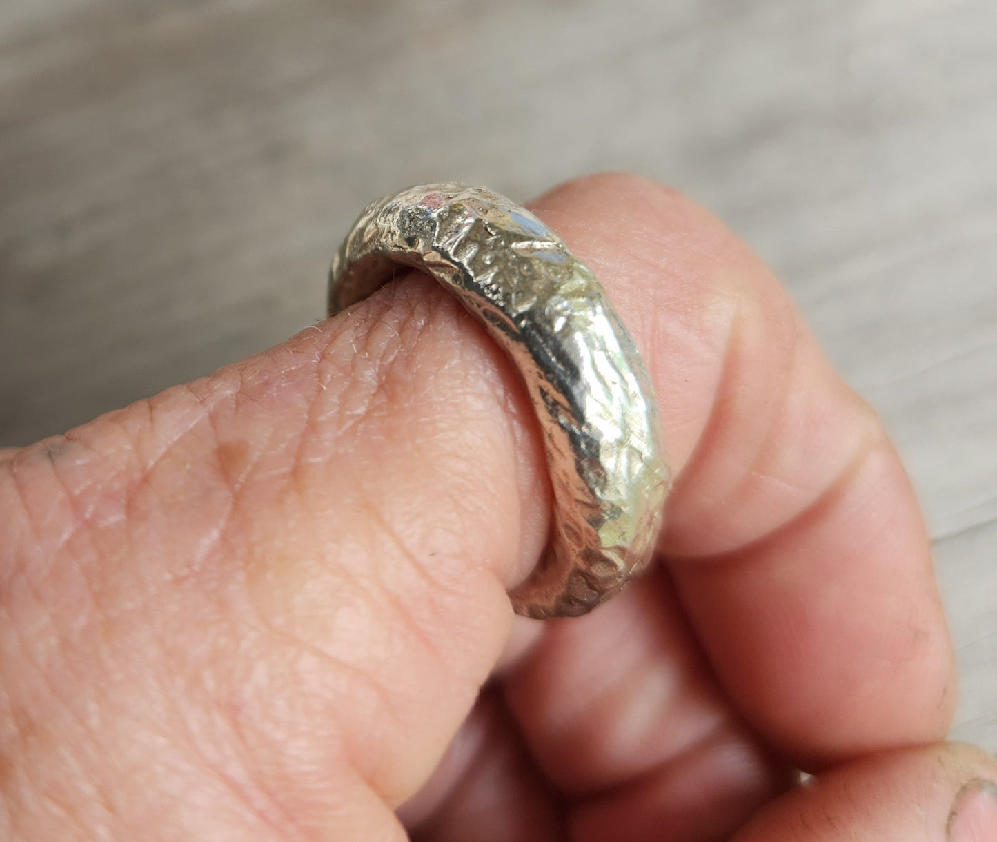 Hammered rustic ring,matt,sterling silver,solid chunky thick band,unisex half round band,halo wedding,stacker,industrial,steampunk,vintag