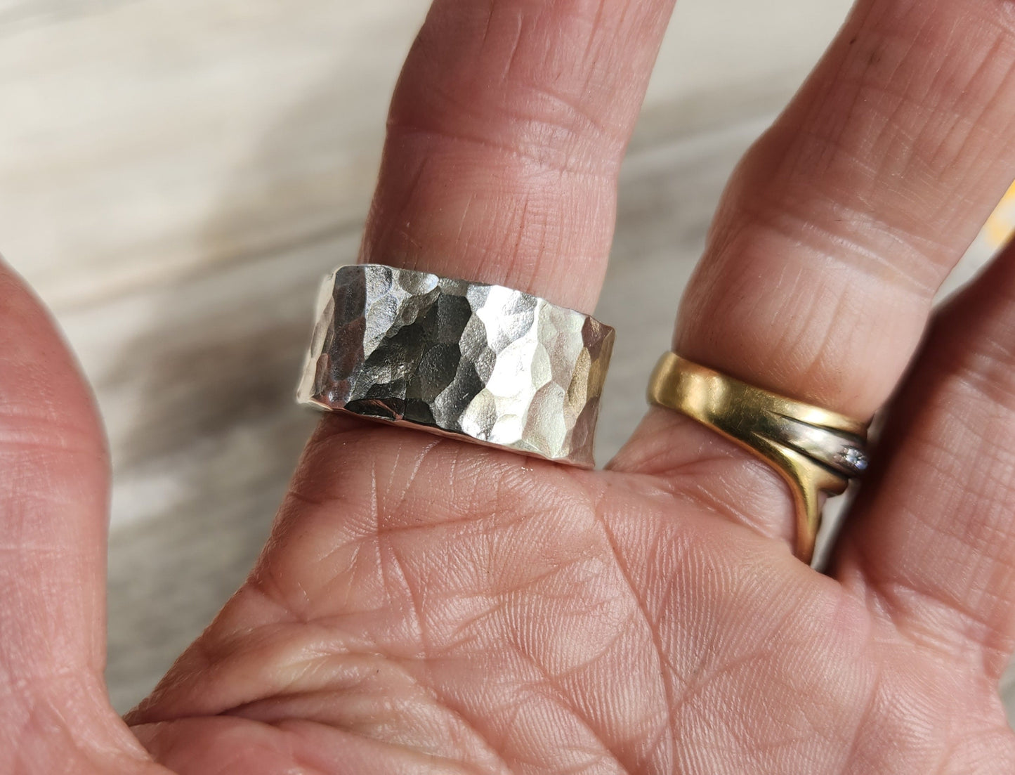 Hammered matt ring,heavy,12mm solid sterling silver,chunky,rustic,nugget,steampunk,industrial wedding dress ring