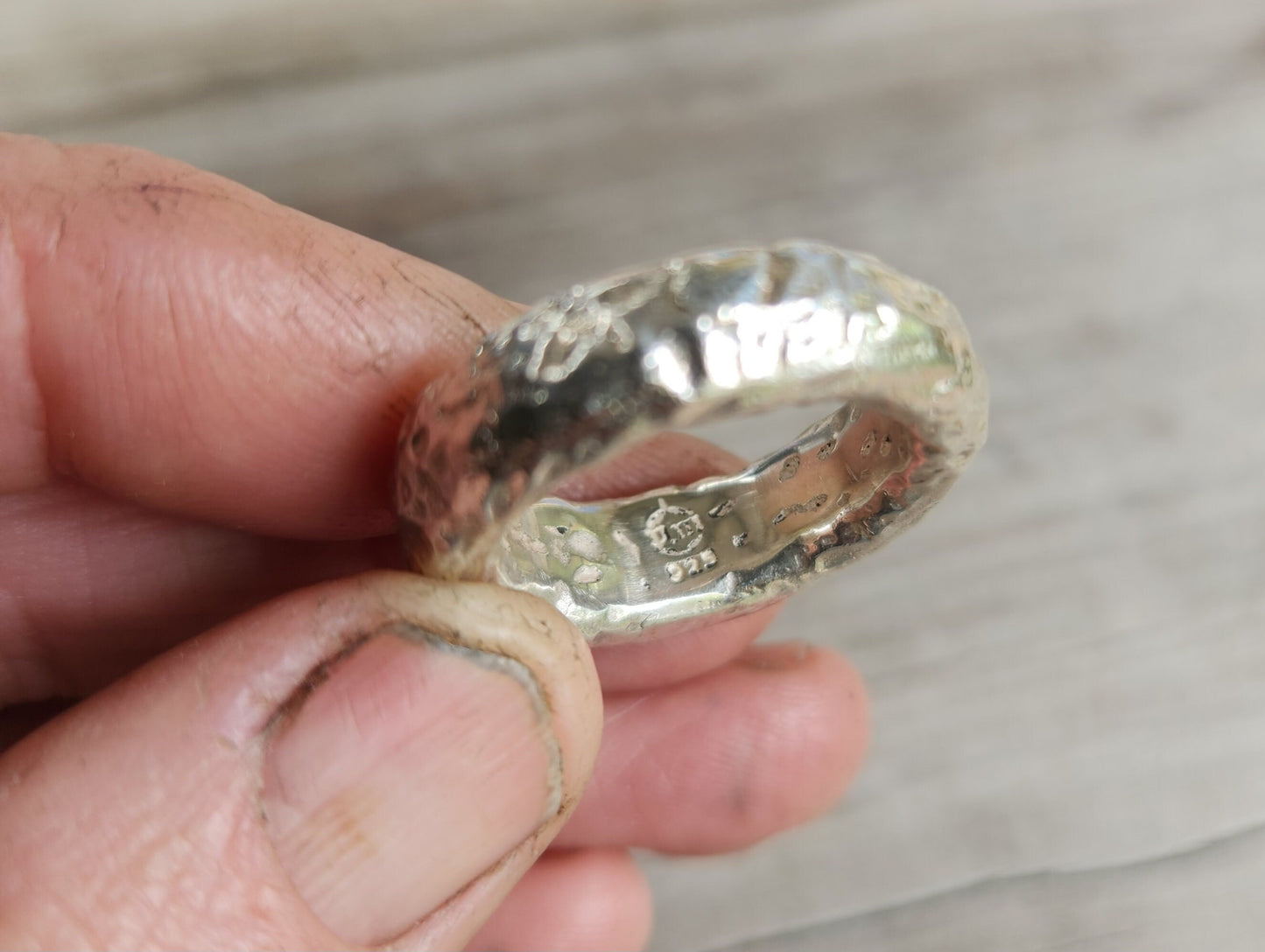 Hammered rustic ring,matt,sterling silver,solid chunky thick band,unisex half round band,halo wedding,stacker,industrial,steampunk,vintag