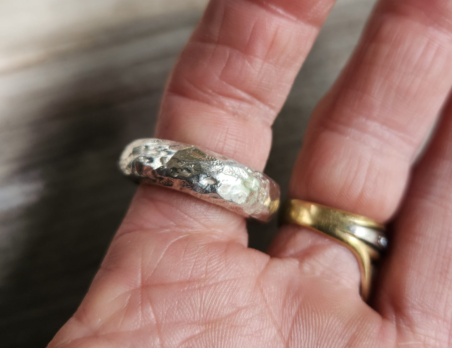 Hammered rustic ring,matt,sterling silver,solid chunky thick band,unisex half round band,halo wedding,stacker,industrial,steampunk,vintag