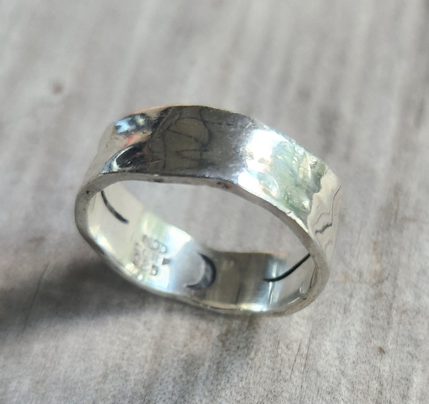 Hammered ring,7mm wide sterling silver band,uneven rustic,nugget,steampunk,industrial wedding dress ring