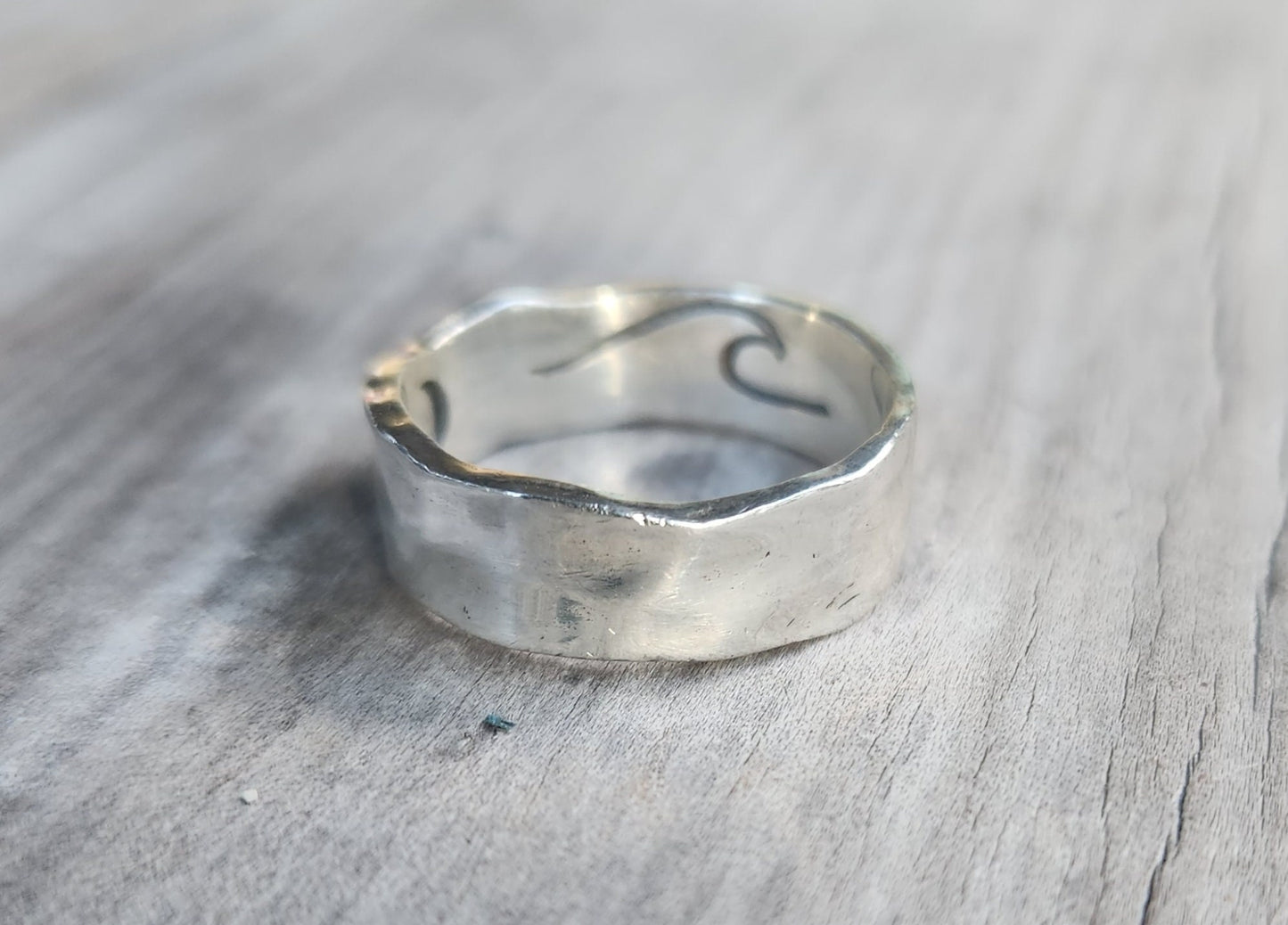 Hammered ring,7mm wide sterling silver band,uneven rustic,nugget,steampunk,industrial wedding dress ring