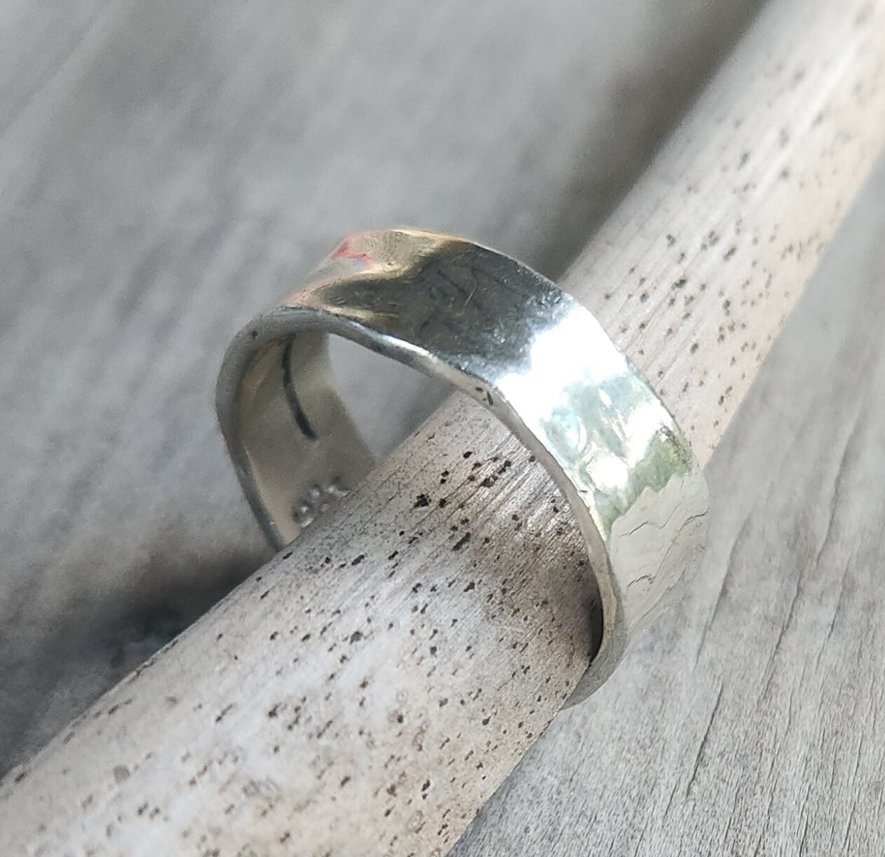 Hammered ring,7mm wide sterling silver band,uneven rustic,nugget,steampunk,industrial wedding dress ring