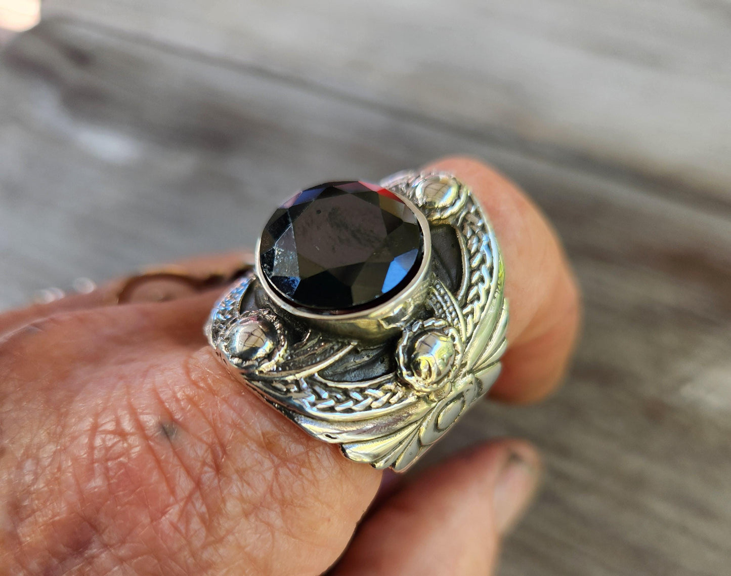Large celtic ring,black cz sterling silver,cubic zirconia,celtic ring,medieval,tribal,vintage,silver ring,shield,steampunk,celtic shield,