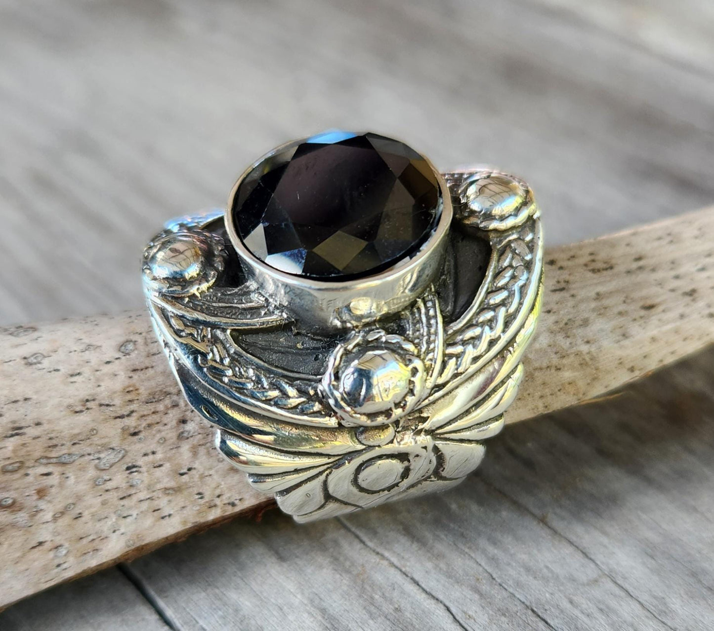 Large celtic ring,black cz sterling silver,cubic zirconia,celtic ring,medieval,tribal,vintage,silver ring,shield,steampunk,celtic shield,