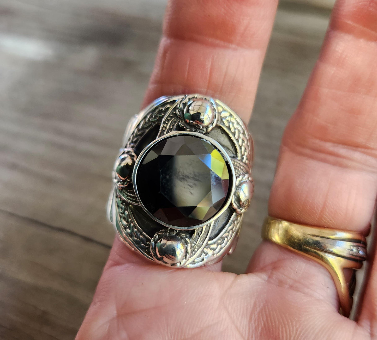 Large celtic ring,black cz sterling silver,cubic zirconia,celtic ring,medieval,tribal,vintage,silver ring,shield,steampunk,celtic shield,