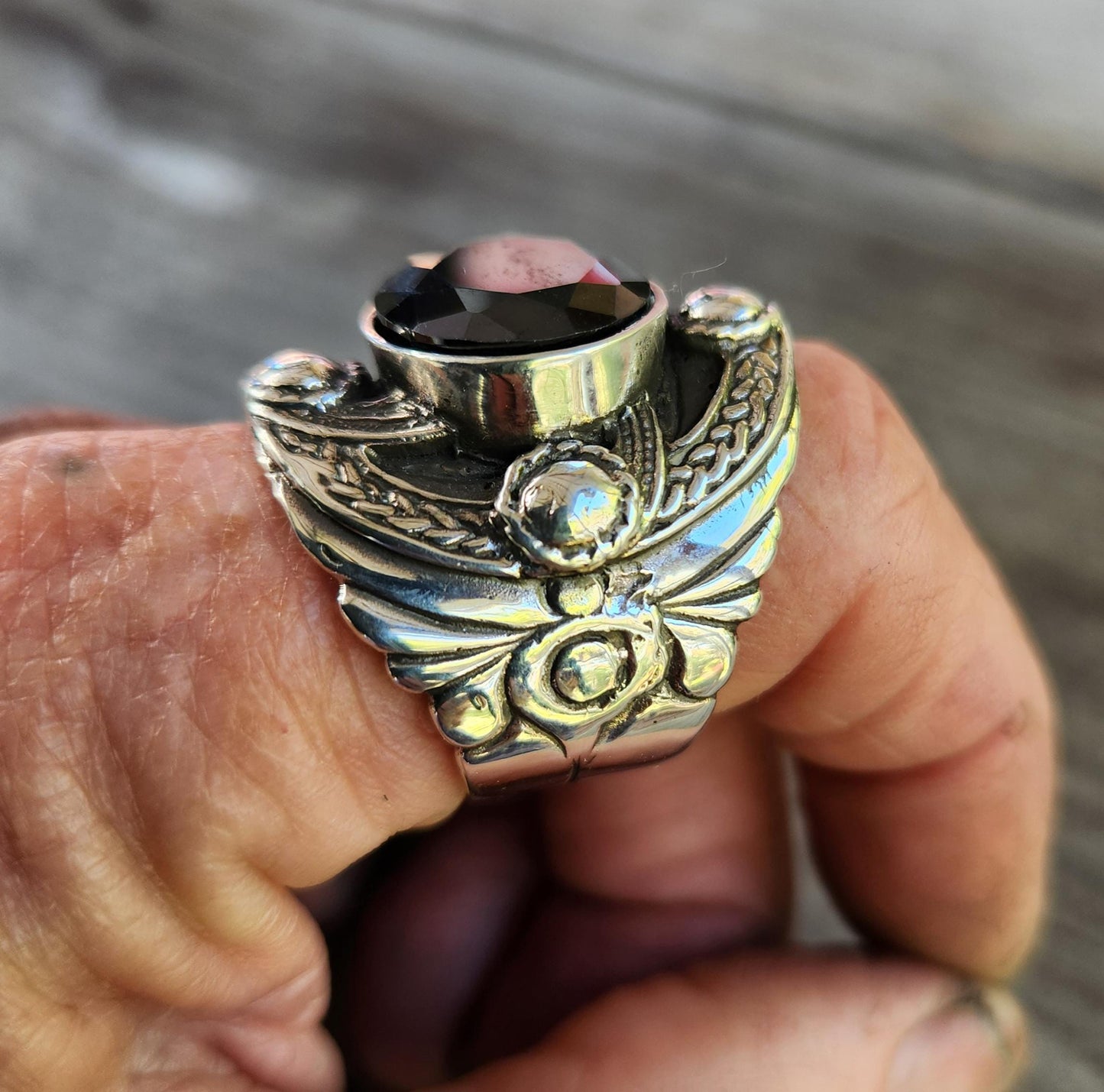 Large celtic ring,black cz sterling silver,cubic zirconia,celtic ring,medieval,tribal,vintage,silver ring,shield,steampunk,celtic shield,