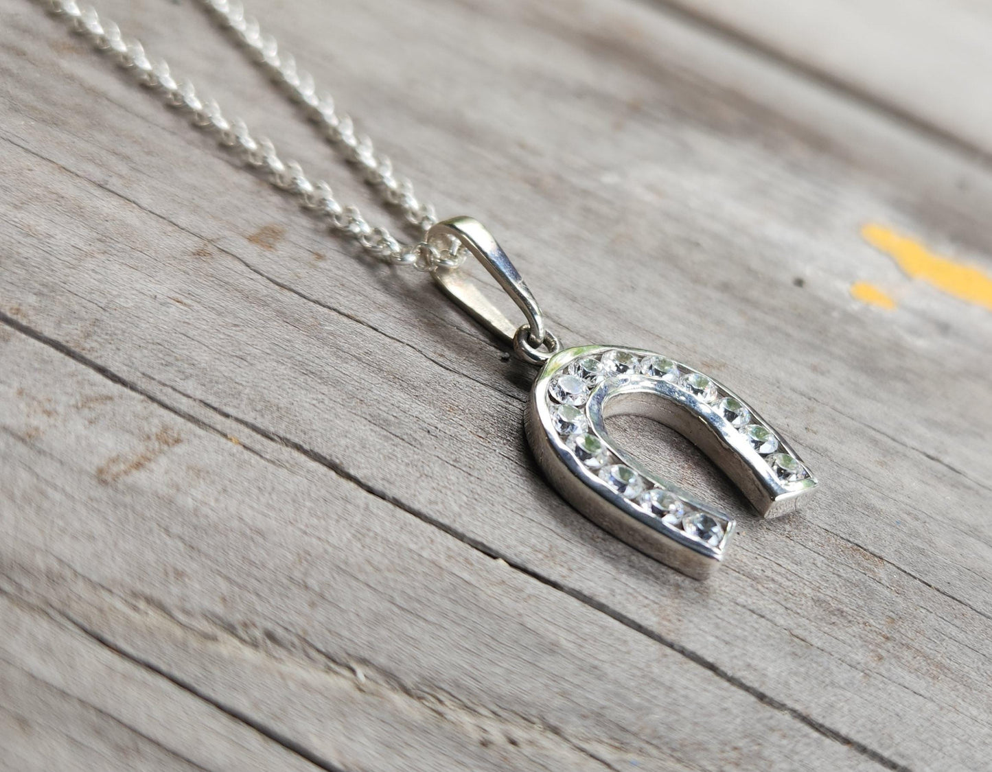 horseshoe pendant,cz sterling silver,cubic zirconia good luck,handmade,rockabilly,boho shic,gypsy,lucky horseshoe,goddess,new age