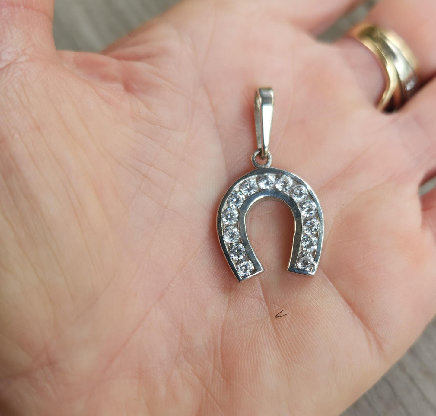 horseshoe pendant,cz sterling silver,cubic zirconia good luck,handmade,rockabilly,boho shic,gypsy,lucky horseshoe,goddess,new age