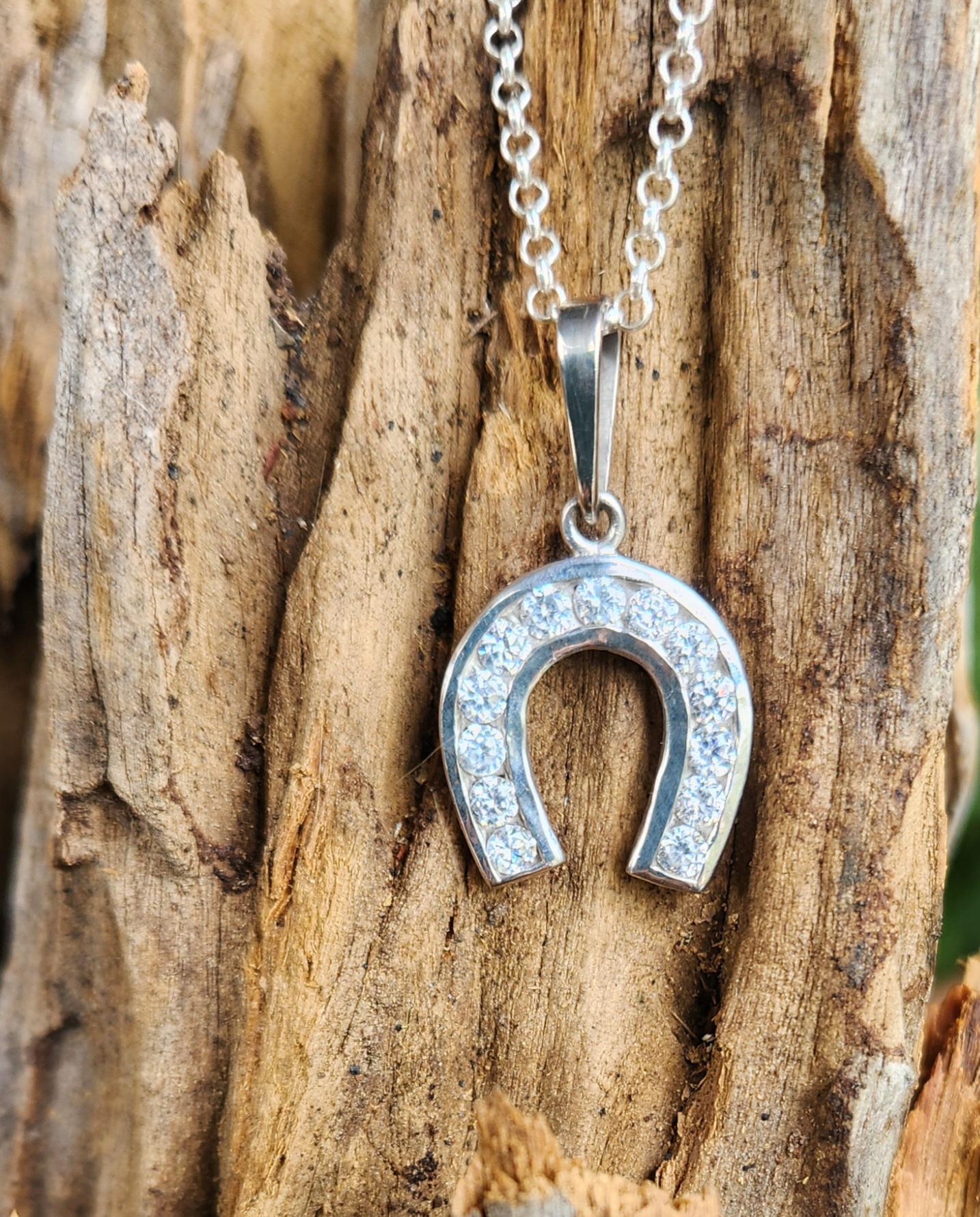 horseshoe pendant,cz sterling silver,cubic zirconia good luck,handmade,rockabilly,boho shic,gypsy,lucky horseshoe,goddess,new age