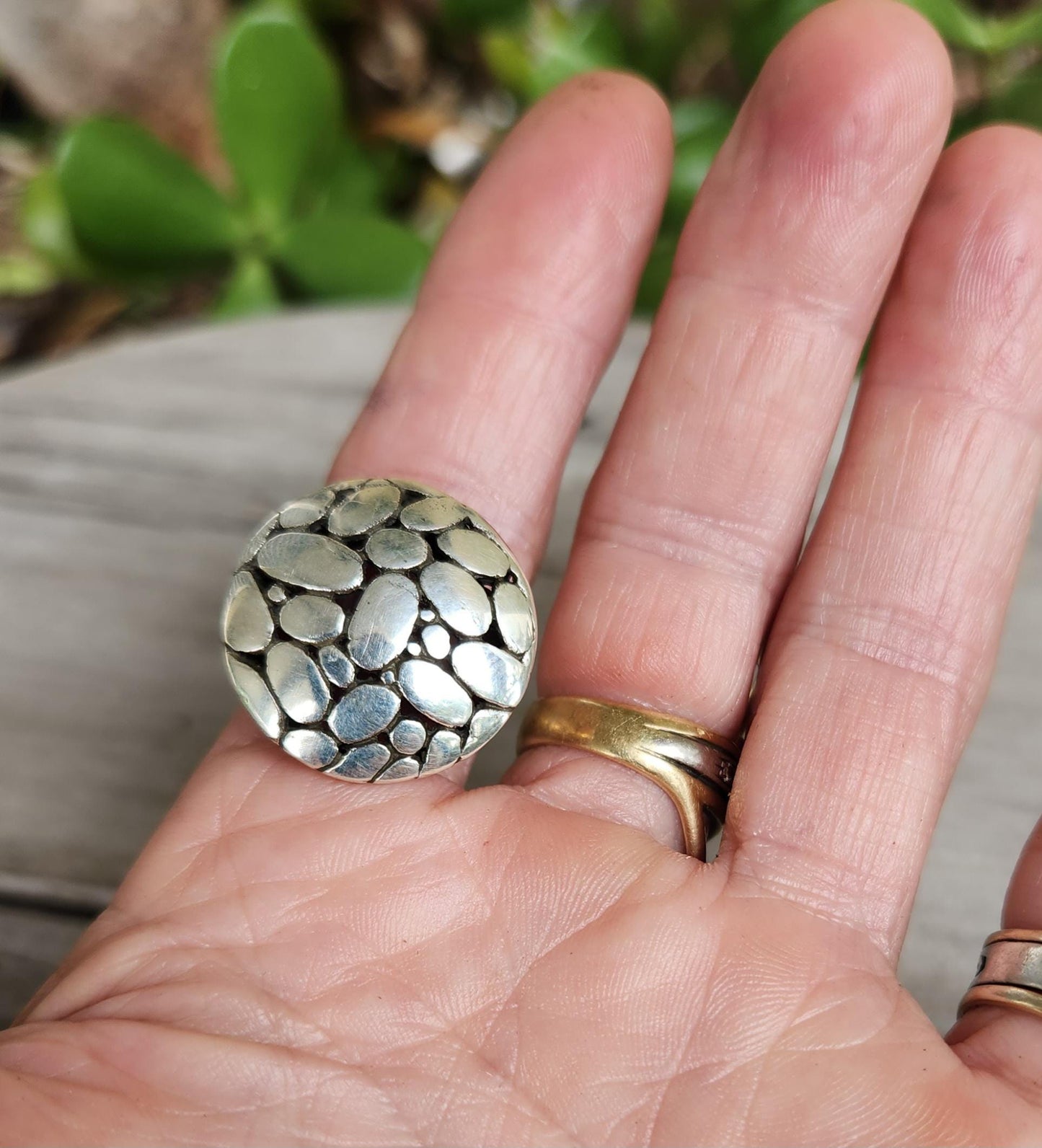 Large round ring,925 sterling silver,discs,domed,boho, stunning,handmade,chunky ring,industrial,goddess,retro,vintage,women's fashion
