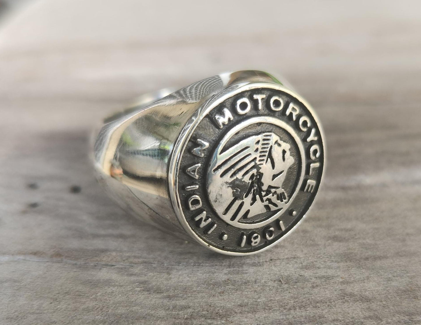 Indian ring,vintage,sterling silver,large signet,biker wedding band,unisex,handmade,motorbike,