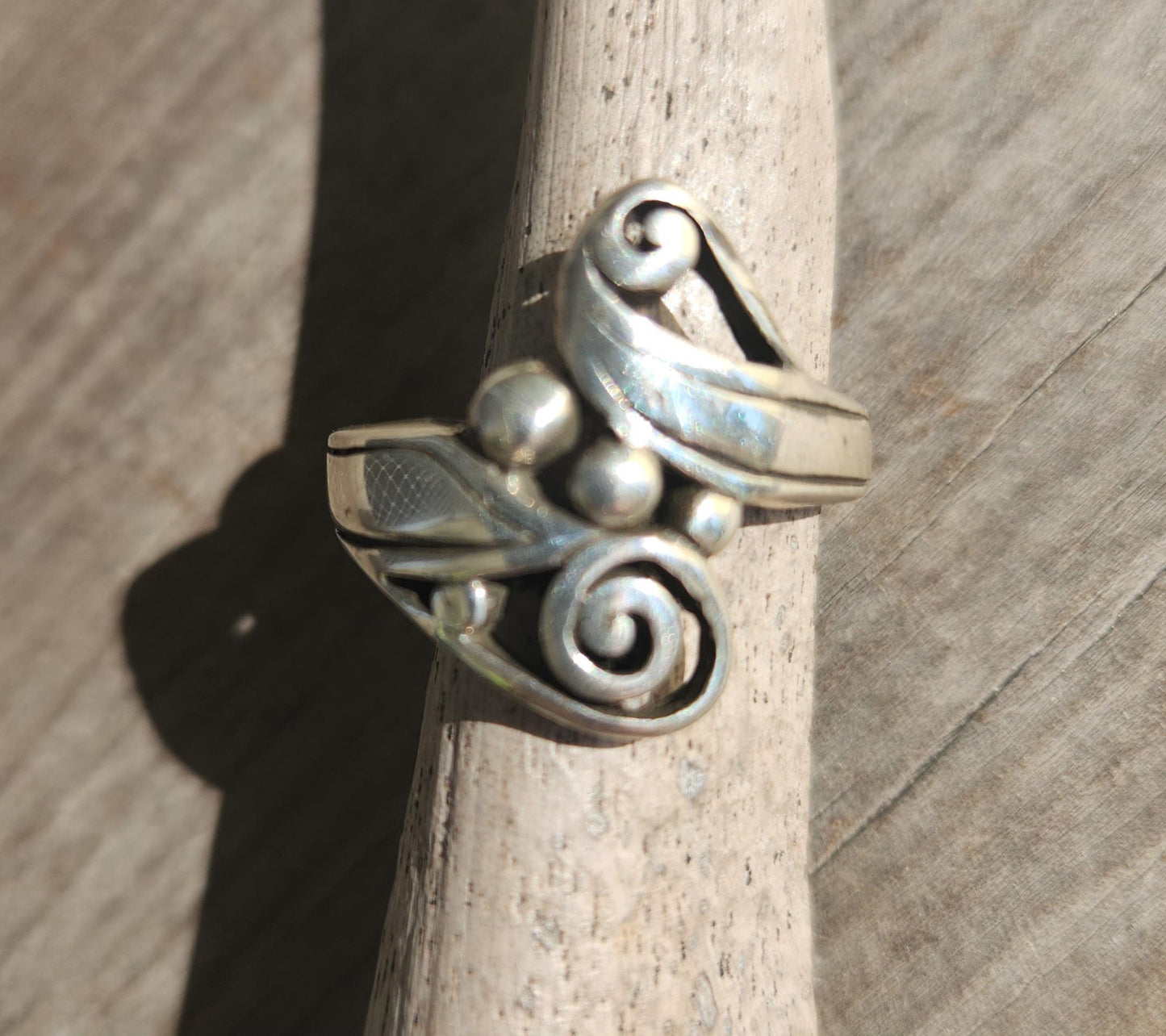 Long silver ring,sterling silver,scroll,swirl ring ,boho, alternative steampunk gothic art nouveau