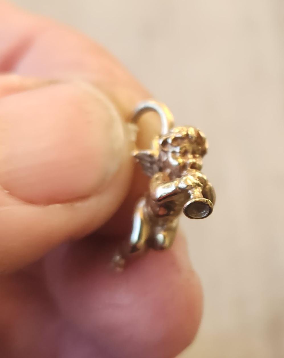 Gold cherib charm,9k gold cupid pendant,9ct gold angelic winged love ,trumpet. fairy, angel pendant,