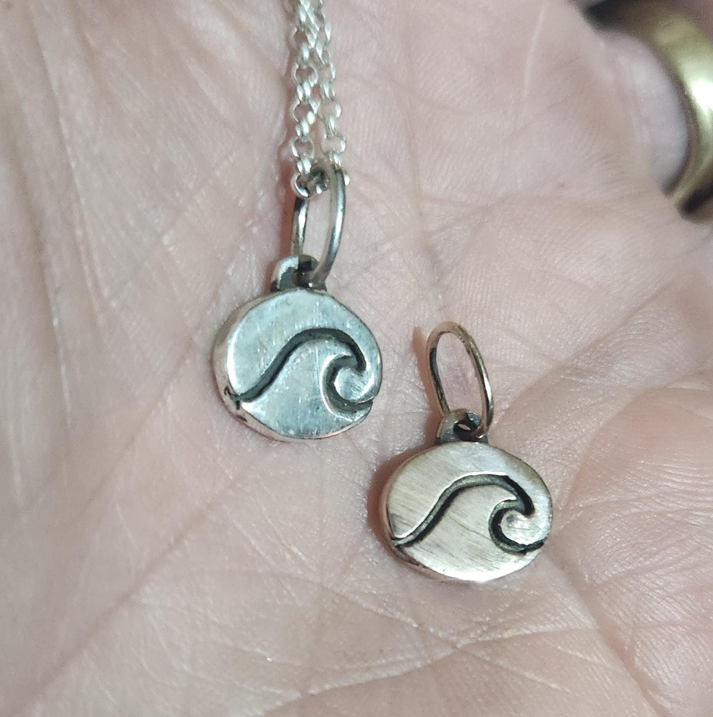 Gold wave surf pendant,solid 10k gold or 925 sterling silver surfer,wave disc,surfer necklace, wave pendant,boho