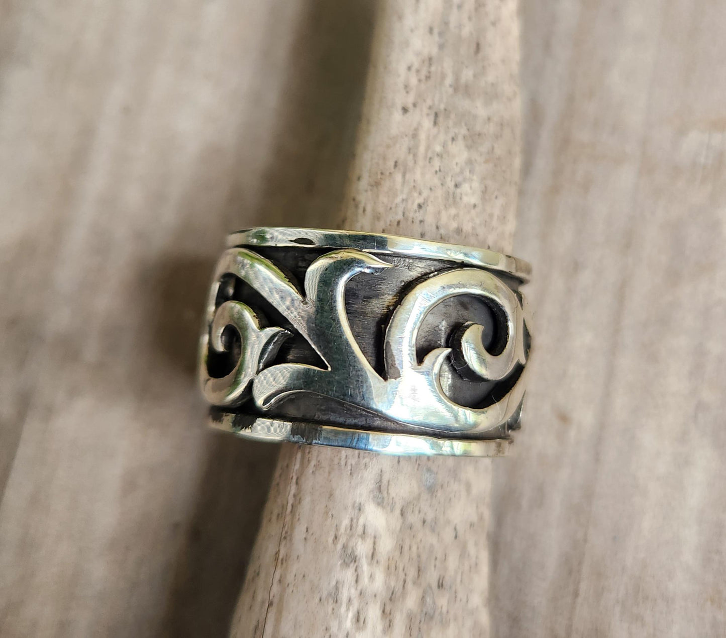 Wide ring, spinner,solid ring,sterling silver,tribal,worry ring,wedding,dress, chunky ring,scroll,bespoke