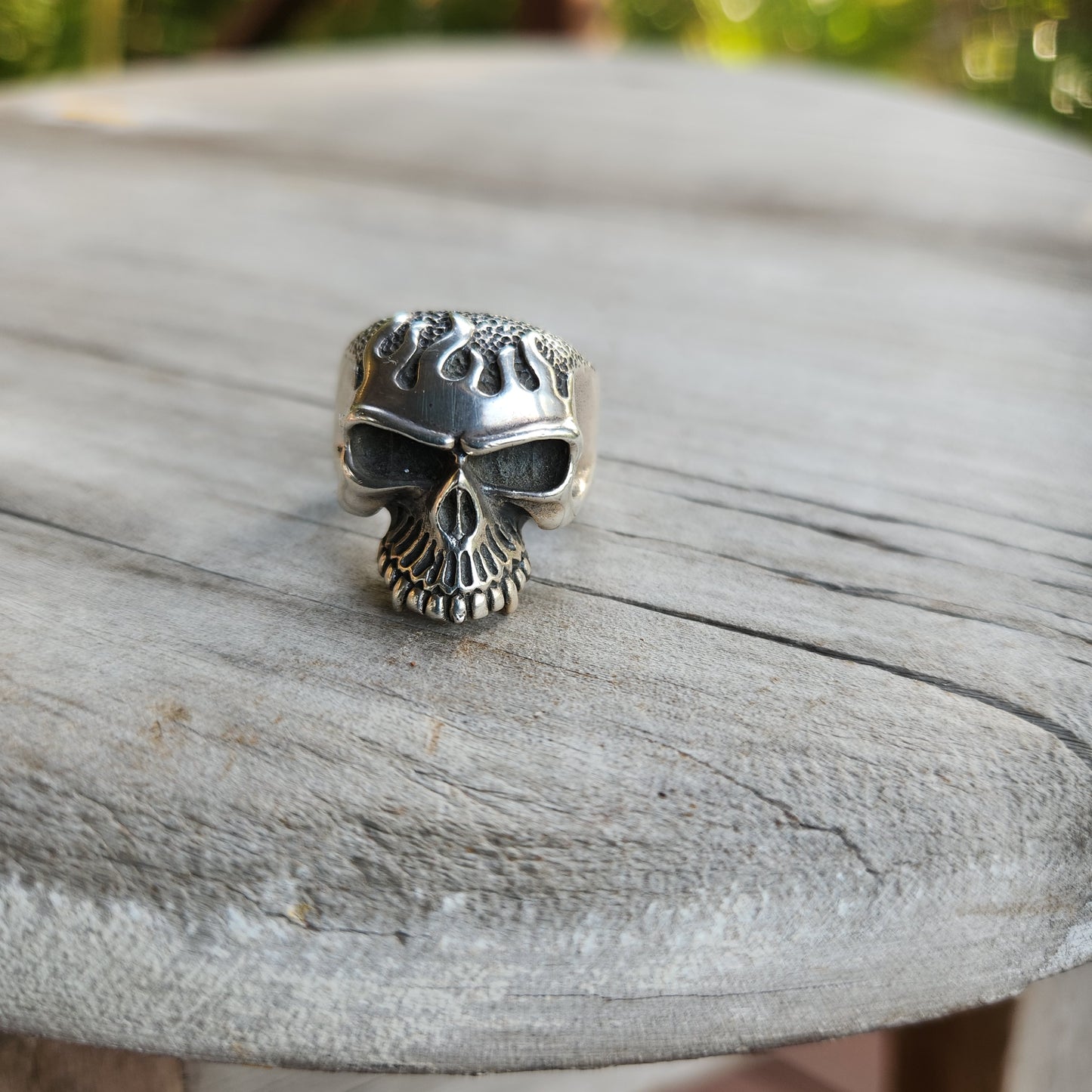 Skull flame ring,925 sterling silver,kustom kulture roth flame,muscle car, steampunk,gothic, punk,small skull ring,hipster