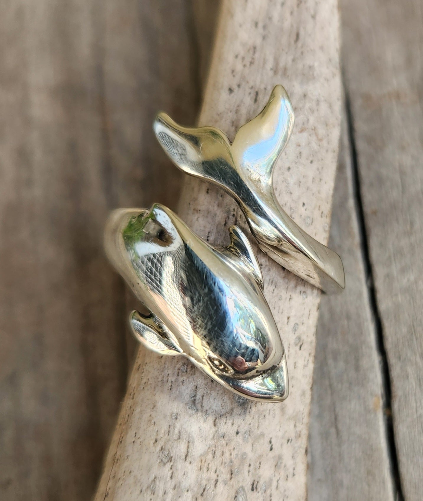 Large dolphin ring,925 sterling silver,adjustable porpous surf wrap around ring