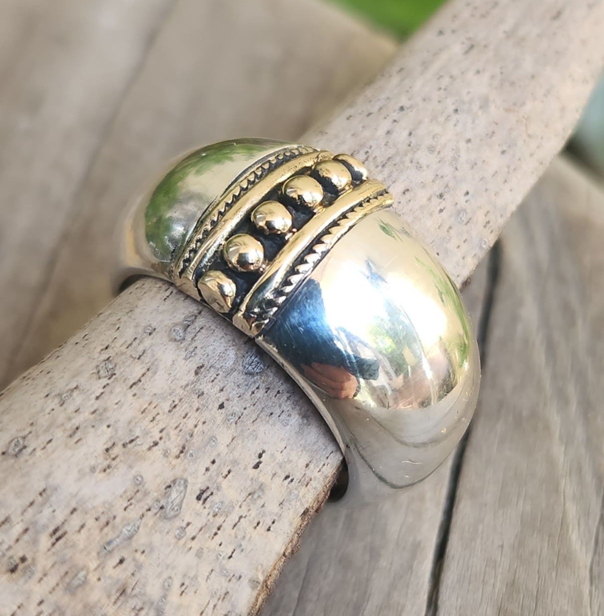 Wide gold and silver band,9k gold and sterling silver,12mm chunky mixed metal,heavy chunky ring