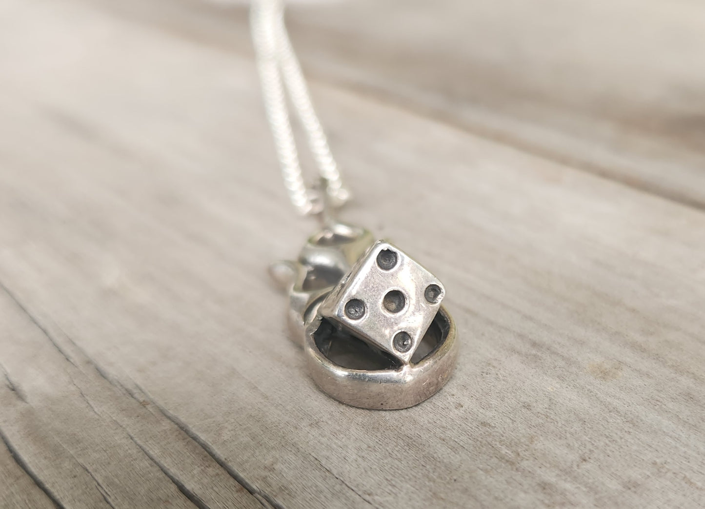 Flame dice pendant, 925 sterling silver,gambling,rockabilly,muscle car pendant