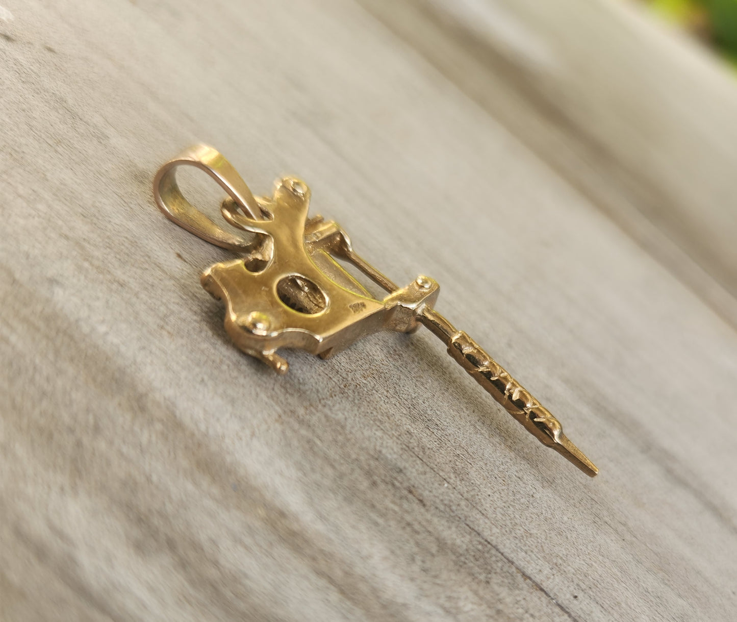 Gold tattoo gun pendant, solid 9k gold,9ct tattoo gun long pendant.