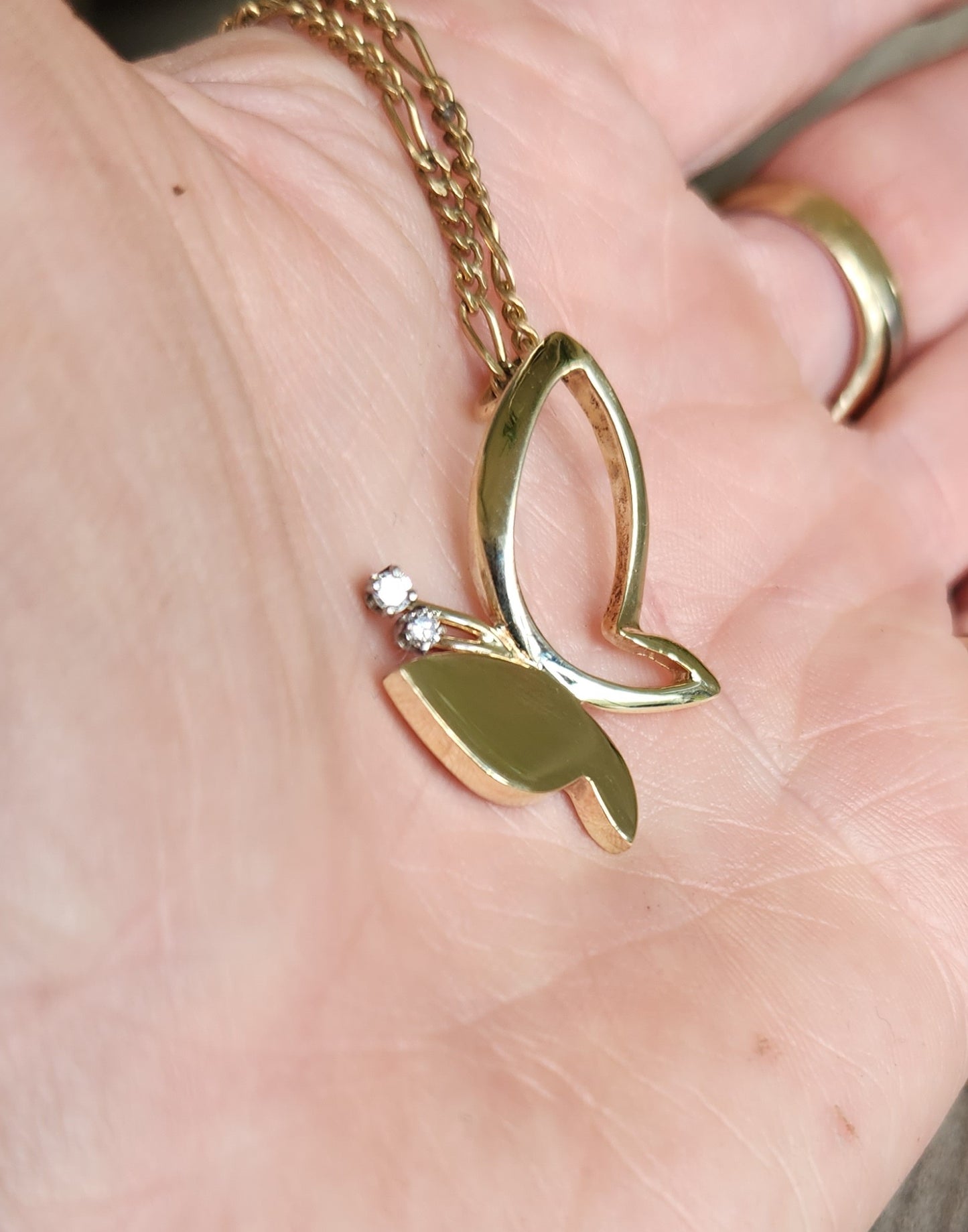 Gold Butterfly diamond pendant,14k solid gold butterfly,vintage piece from 90's.