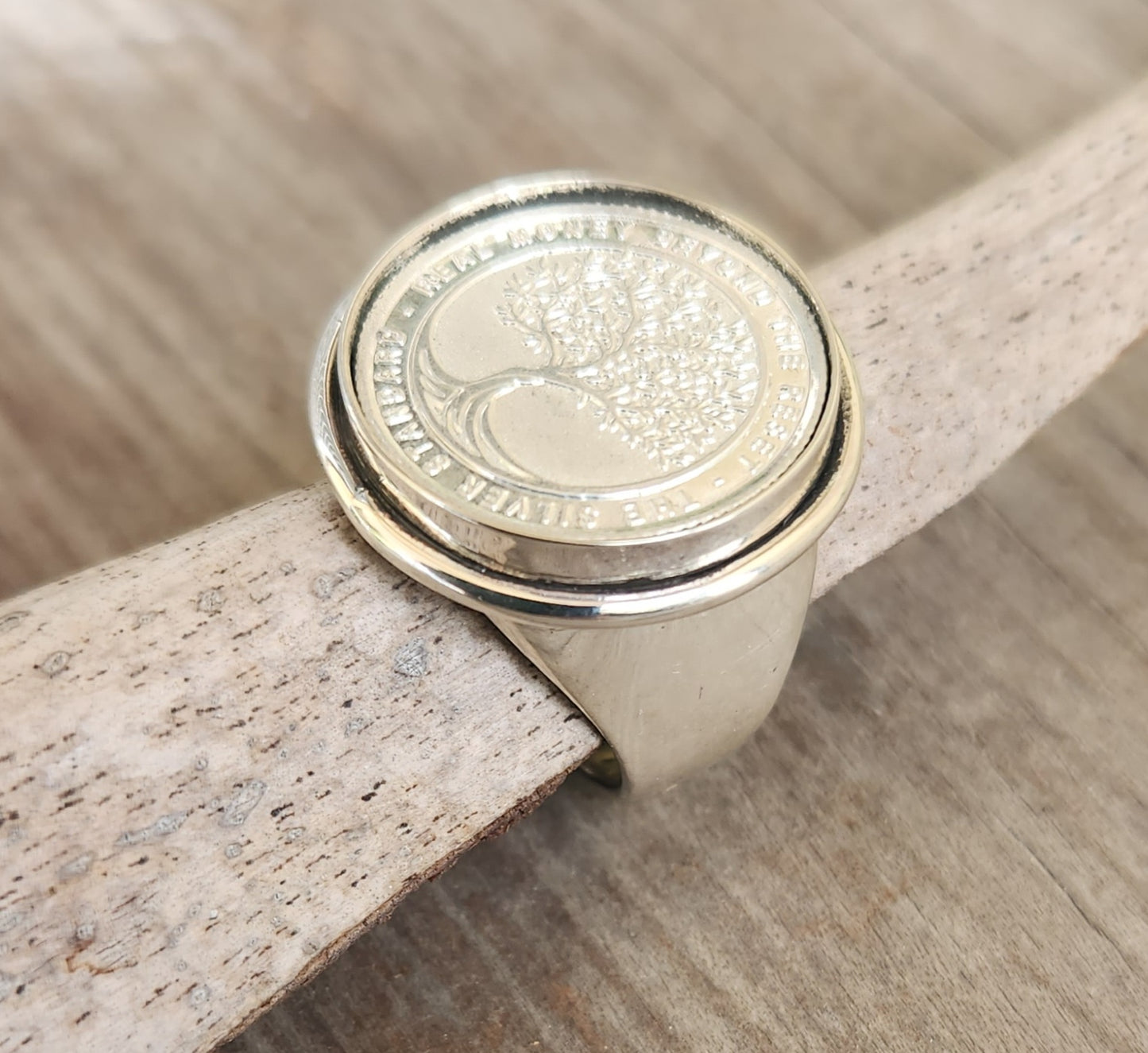 Australian Silver coin ring,99%pure silver minted coin,set in sterling silver "real money beyond the great reset"