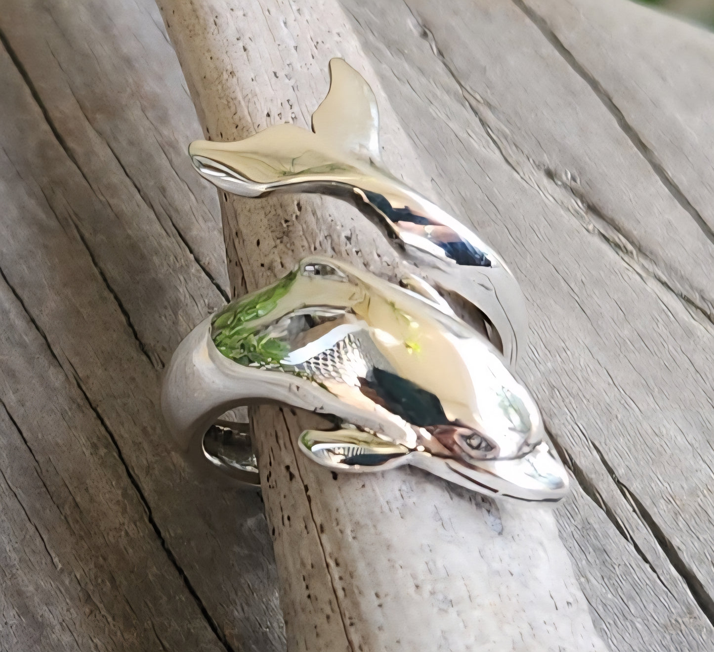 Large dolphin ring,925 sterling silver,adjustable porpous surf wrap around ring