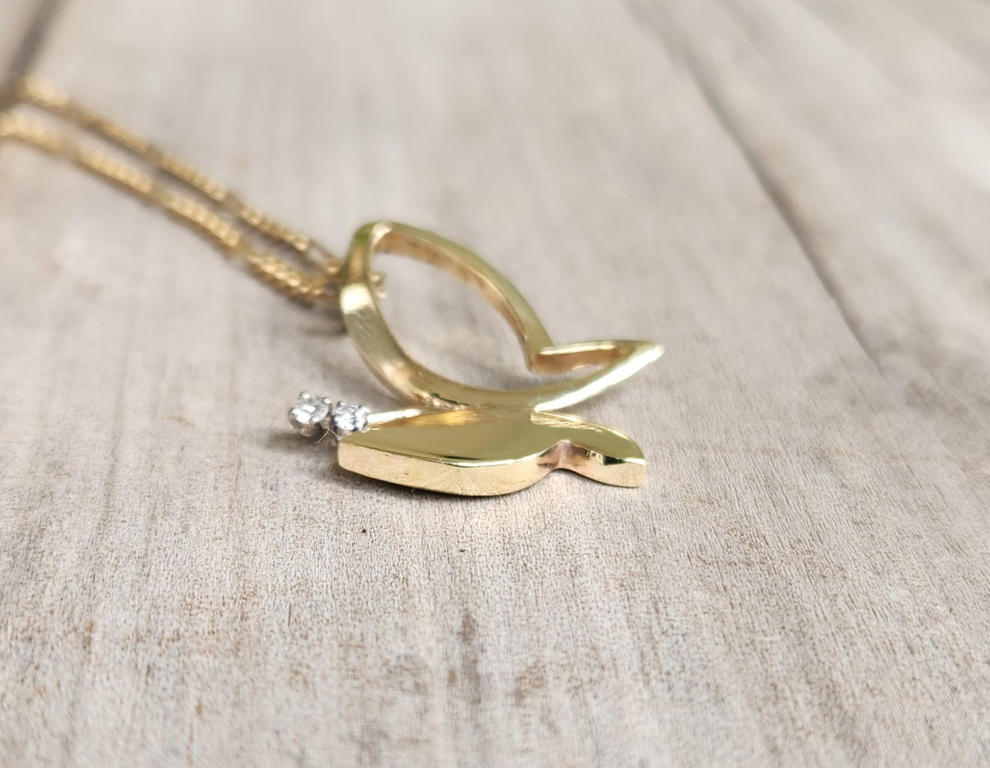 Gold Butterfly diamond pendant,14k solid gold butterfly,vintage piece from 90's.