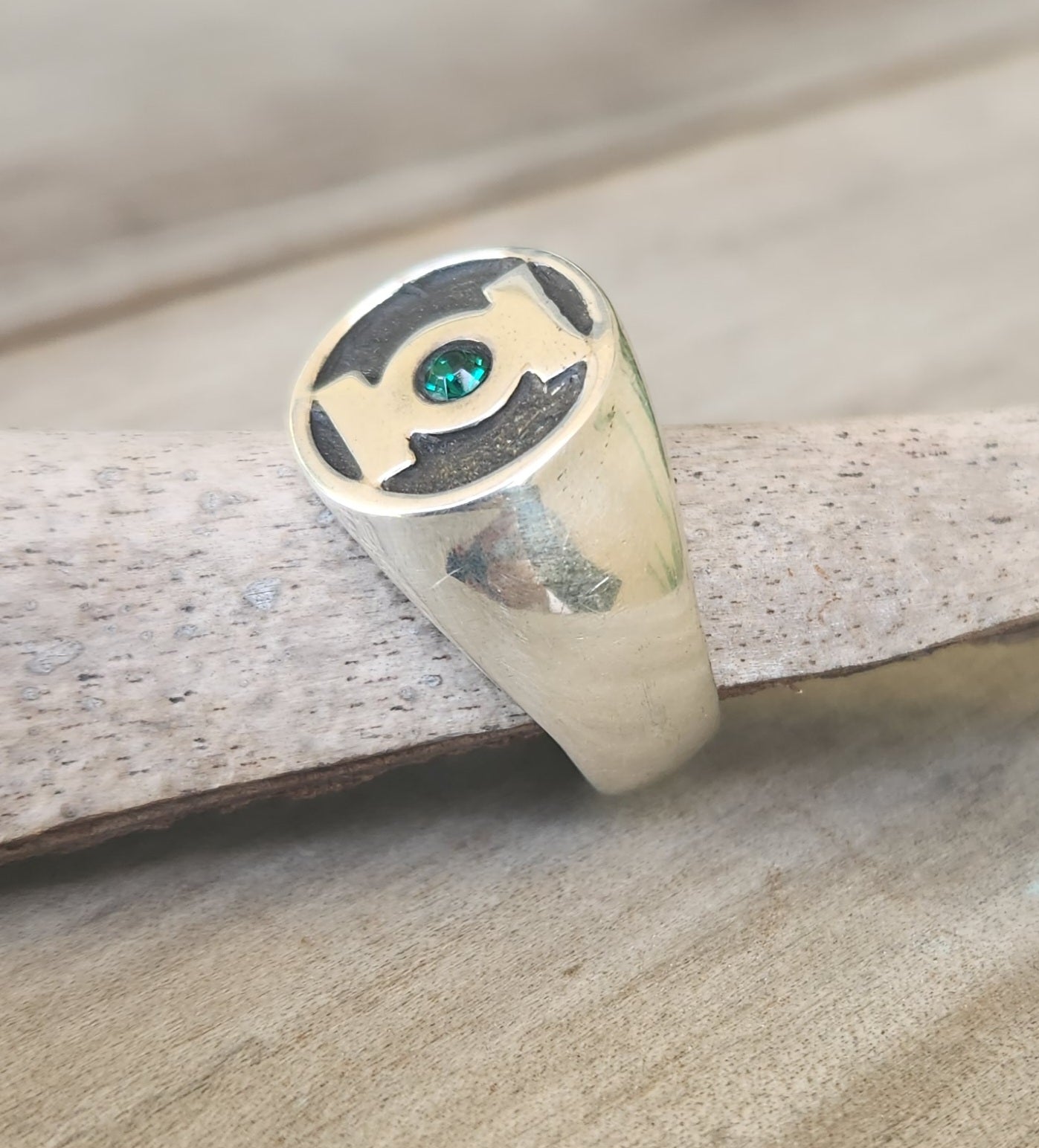 Green lantern ring ,925 sterling silver,DC comics vintage ring,round signet