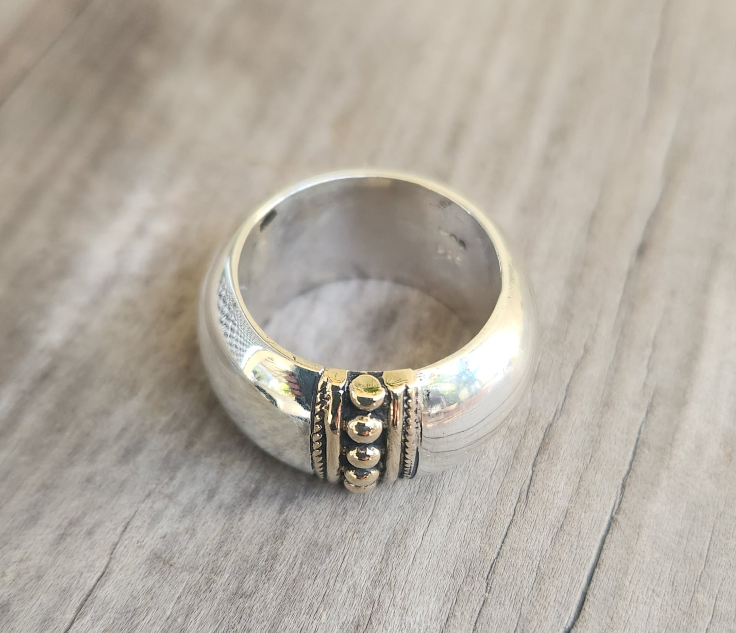 Wide gold and silver band,9k gold and sterling silver,12mm chunky mixed metal,heavy chunky ring