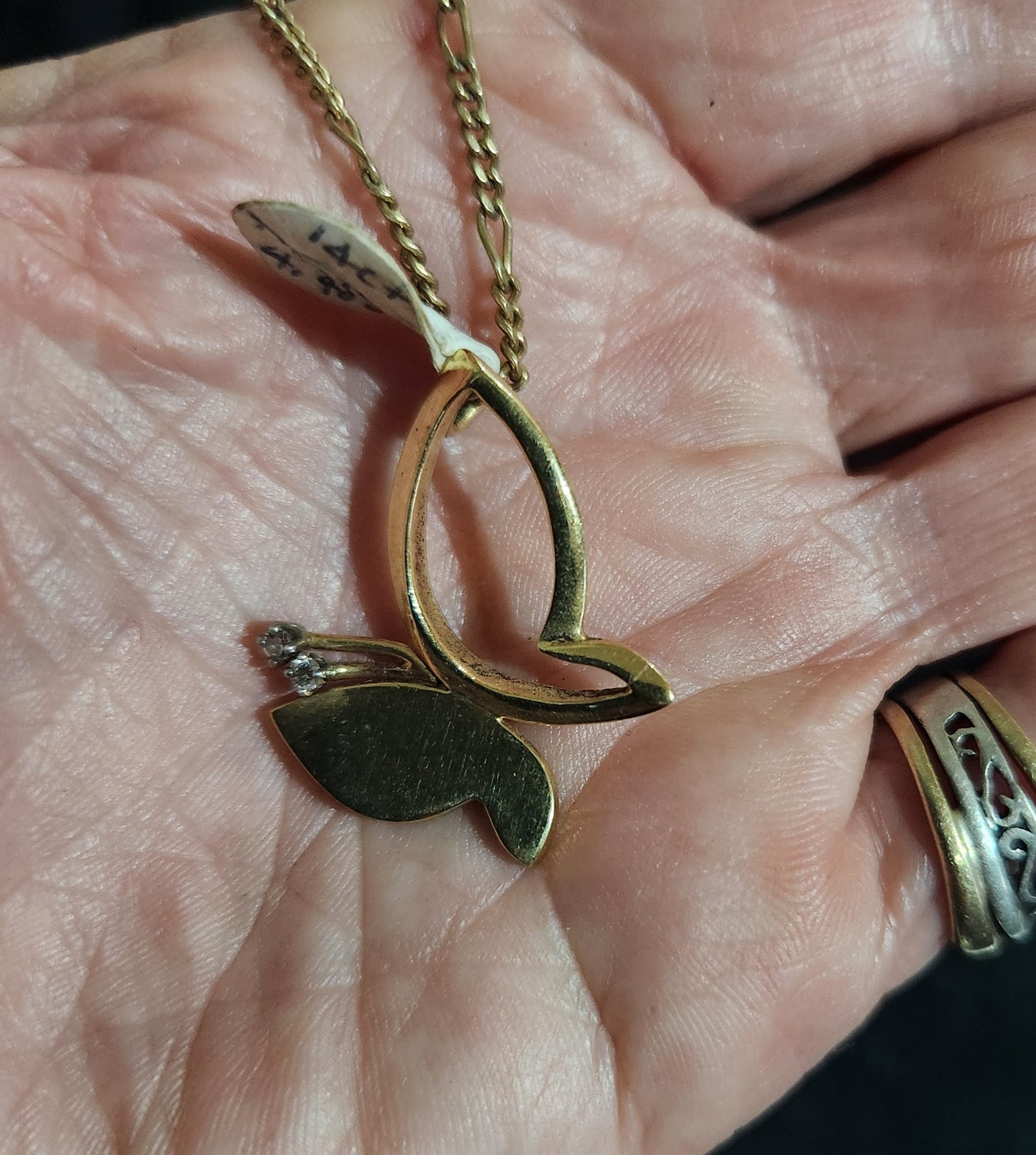Gold Butterfly diamond pendant,14k solid gold butterfly,vintage piece from 90's.