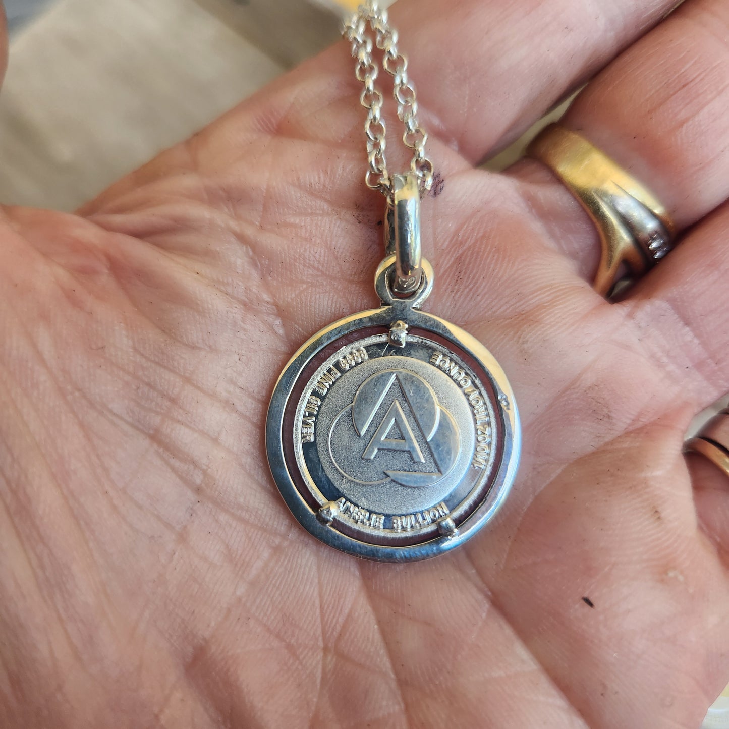 Australian Silver coin pendant,99%pure silver minted coin,set in sterling silver "real money beyond the great reset"