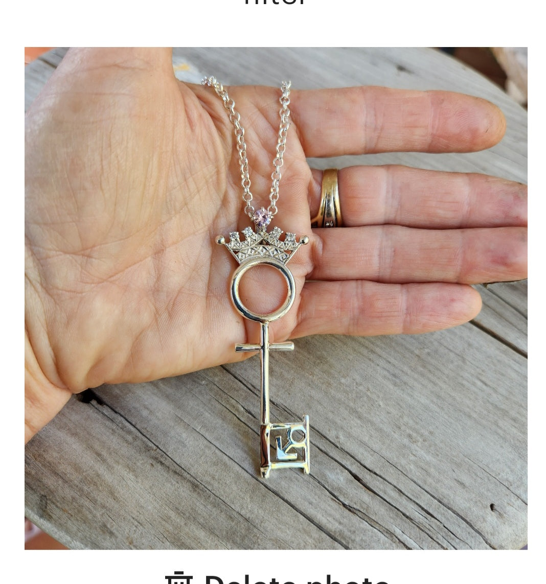 Penthouse key pendant,vintage,1990s,sterling silver,cubic zirconia, cz,
