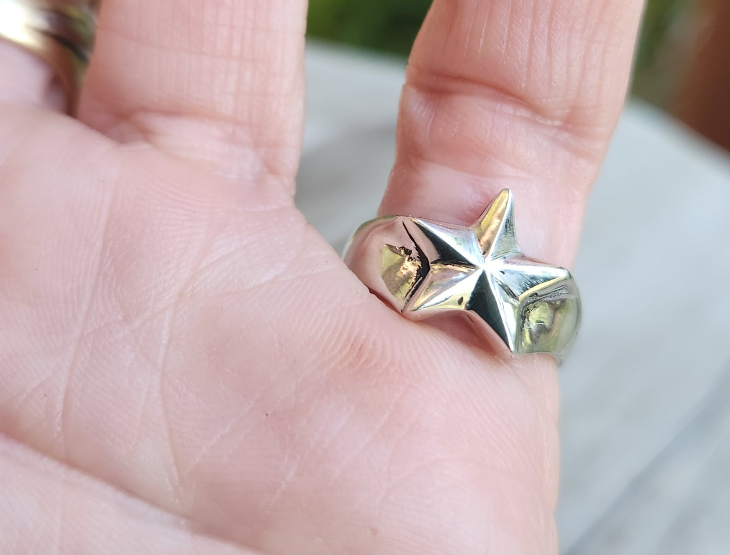 Small caltex star ring,sterling silver, 925 pinkie ring