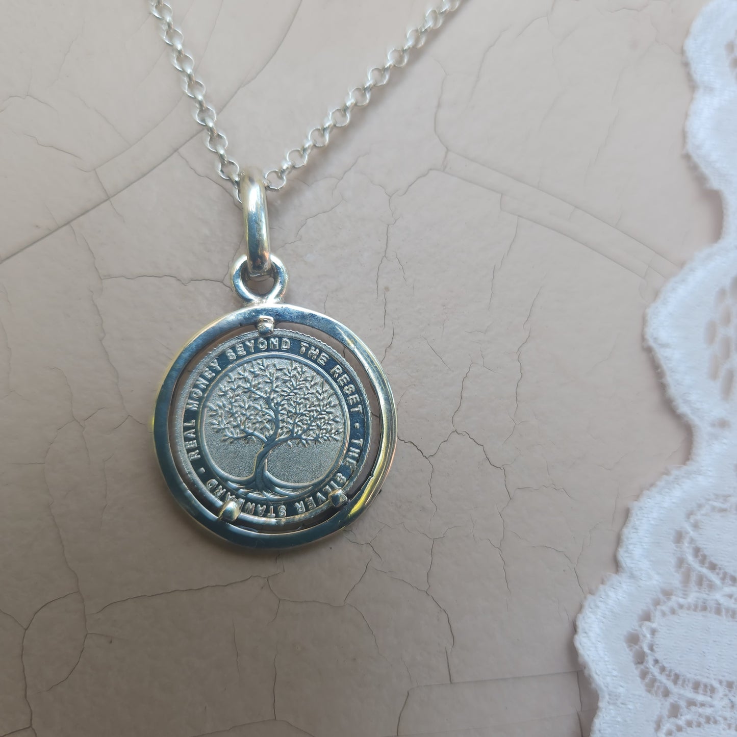 Australian Silver coin pendant,99%pure silver minted coin,set in sterling silver "real money beyond the great reset"