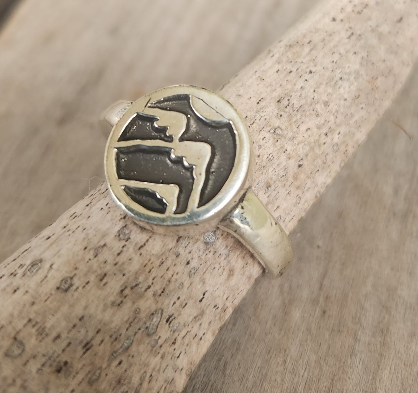 Snow mountains ring,925 sterling silver disc,walking,trekking,skiing,snowboard ,handmade mountain hiking ring.