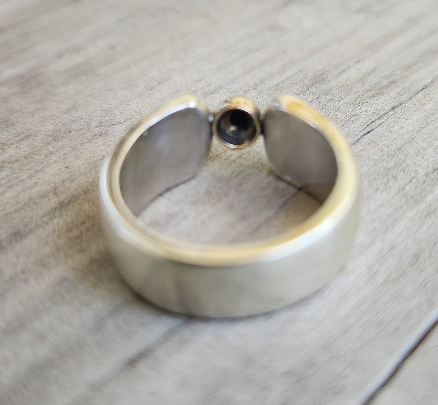 9k ball ring,925 sterling silver,two tone band,mixed metal band,