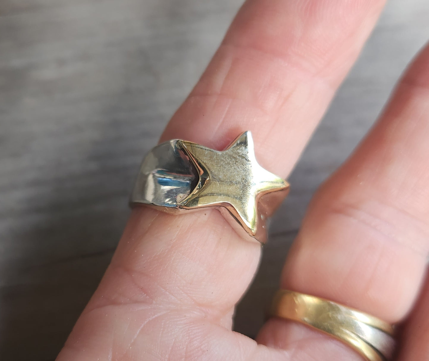 9k star ring,Sterling silver,solid flat star,astrology,small.5 pointed star,goddess,boho,chunky,new age,