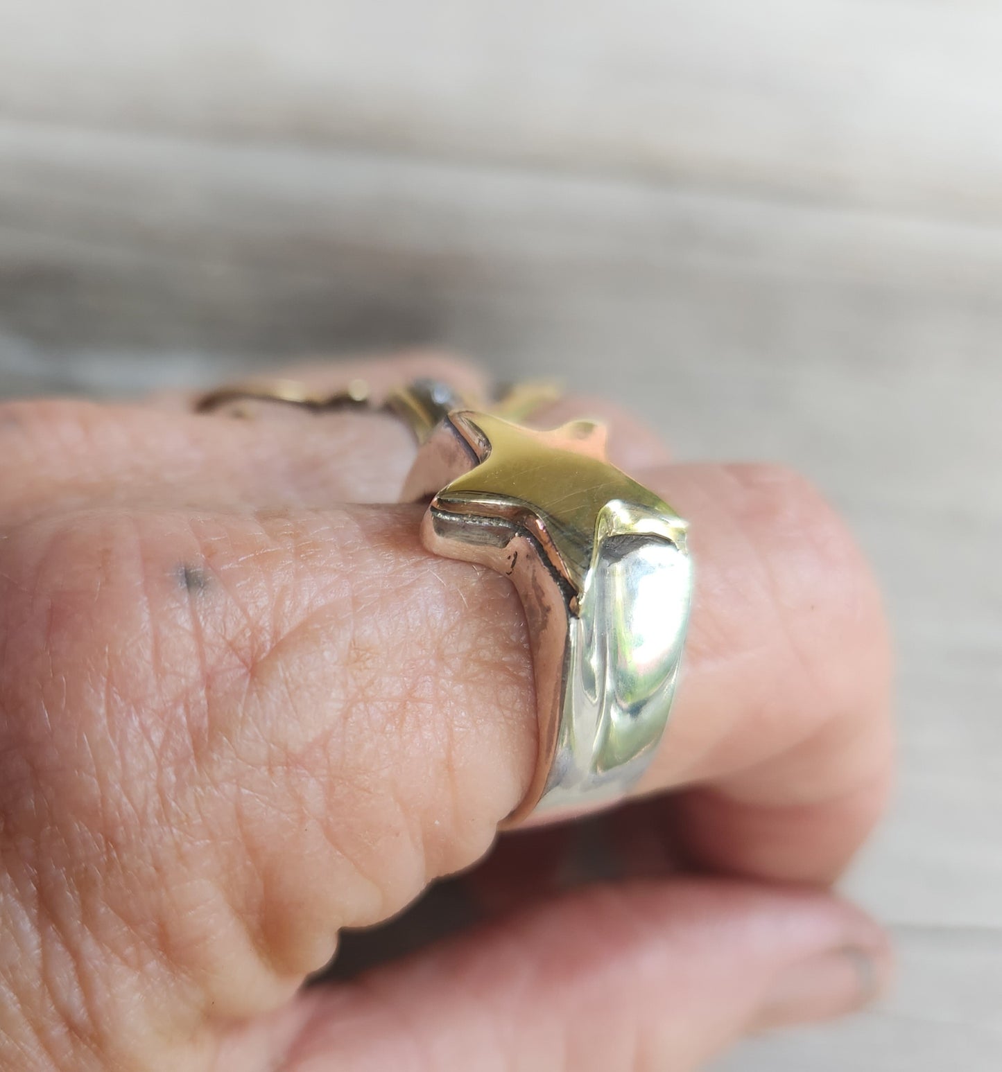 9k star ring,Sterling silver,solid flat star,astrology,small.5 pointed star,goddess,boho,chunky,new age,