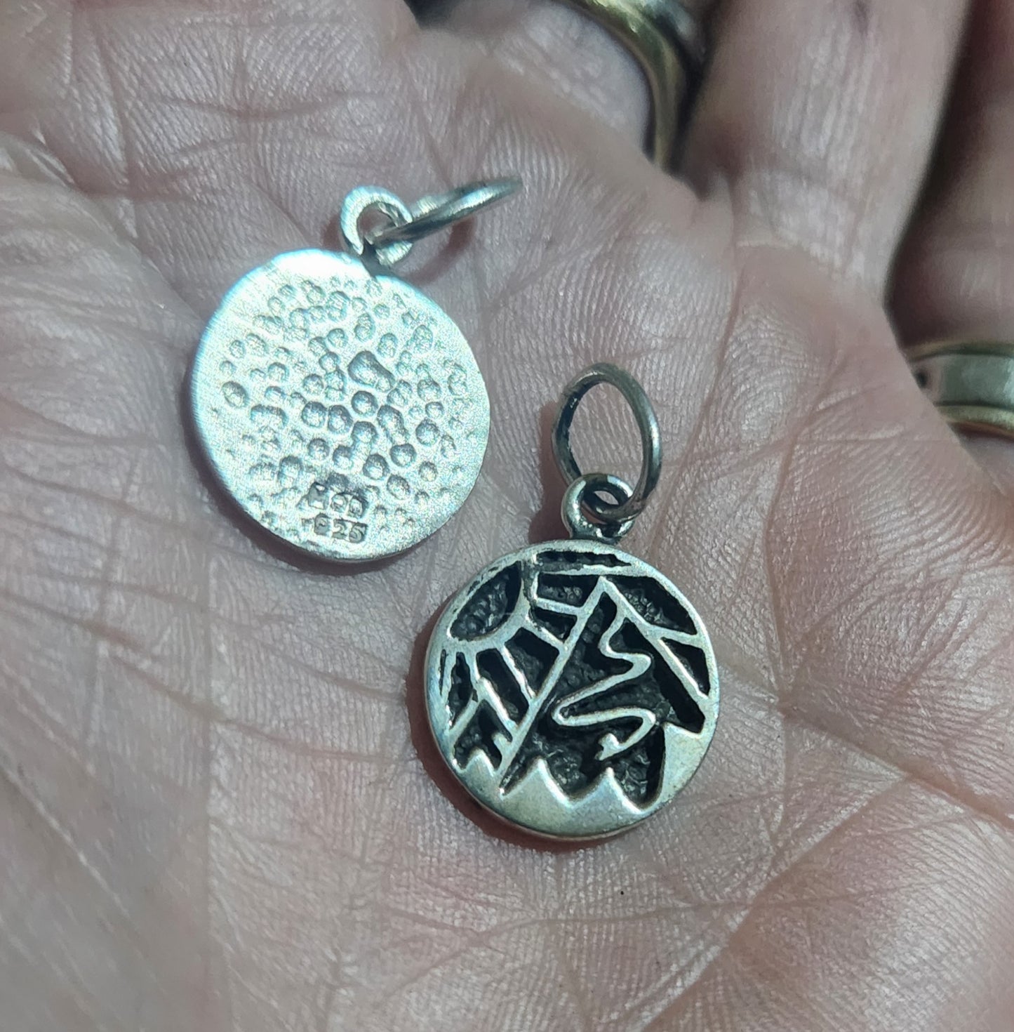 Snow mountains,925 sterling silver disc,walking,trekking,ski pendant,snowboard charm,handmade mountain hiking,