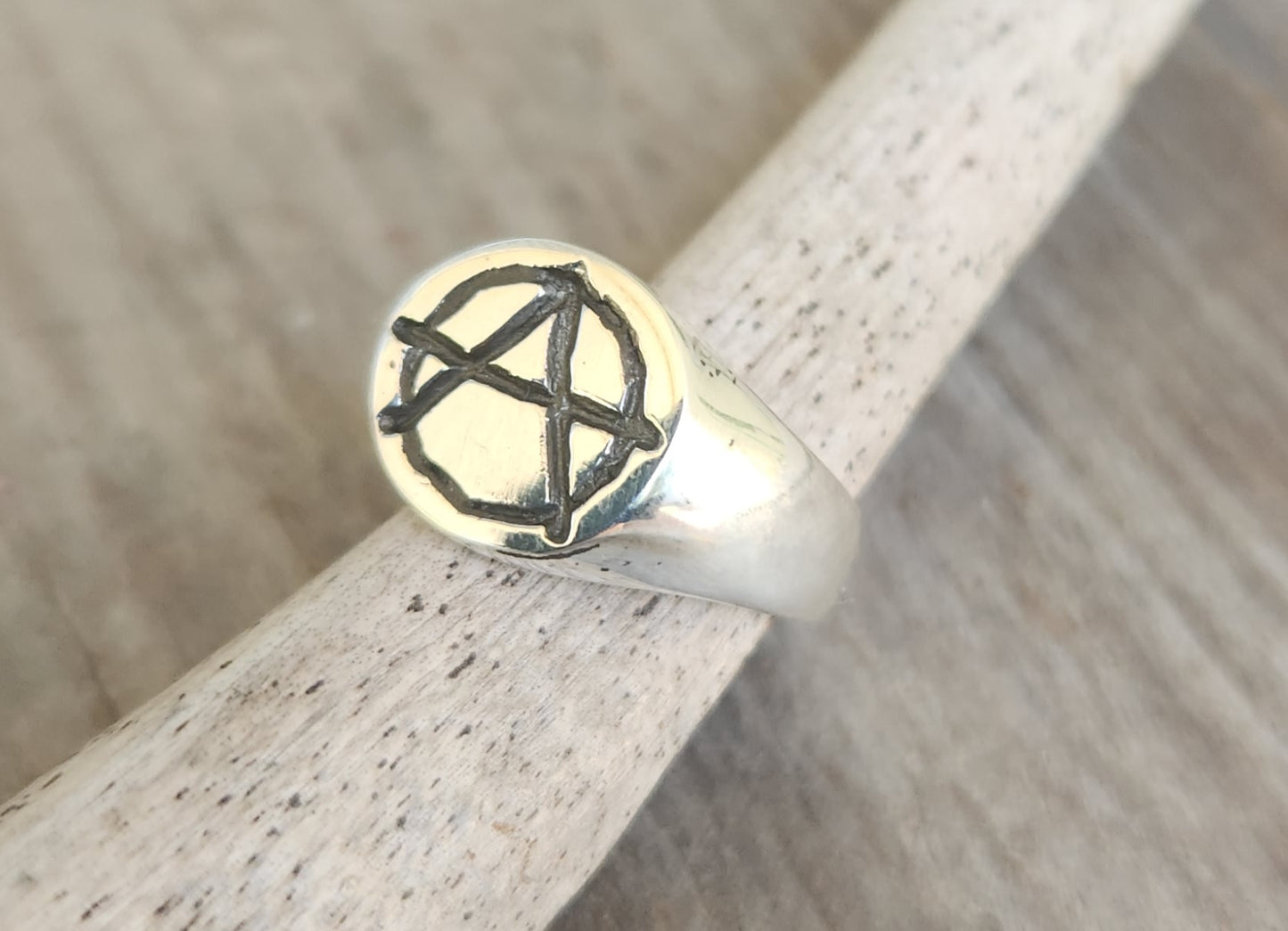 Anarchy ring,small, round top, sterling silver, signet,pinkie ring, punk,alternative, steampunk,handmade,sid vicious,rebel,biker,