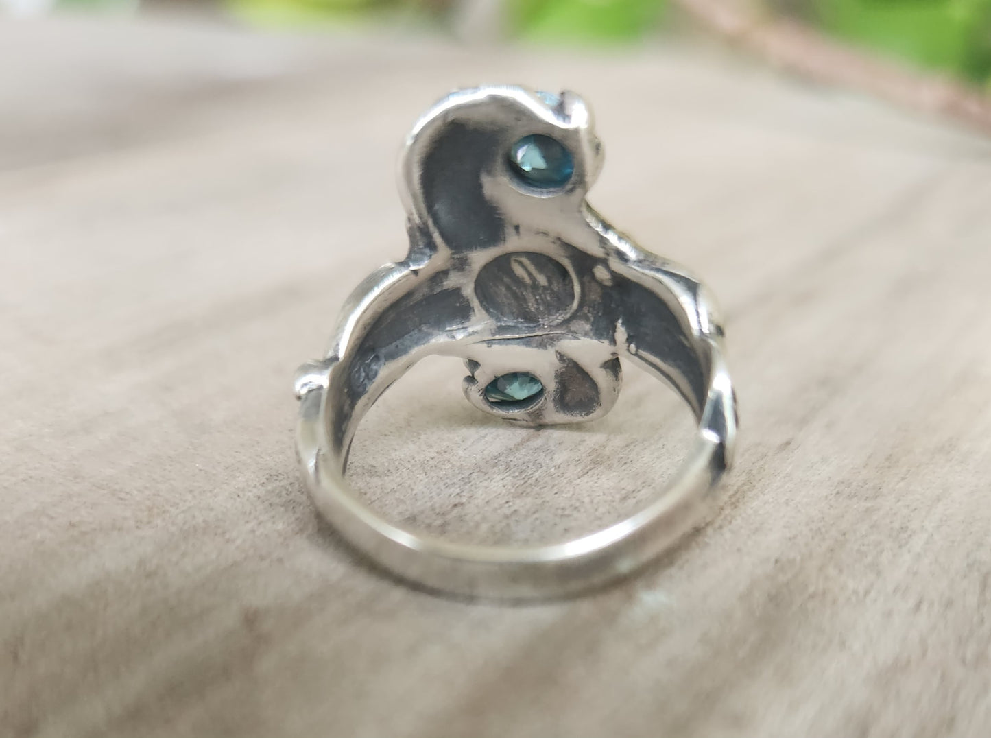 Ladies Harley Davison Vintage ring, 925 sterling silver set with blue cz.long HD ring.