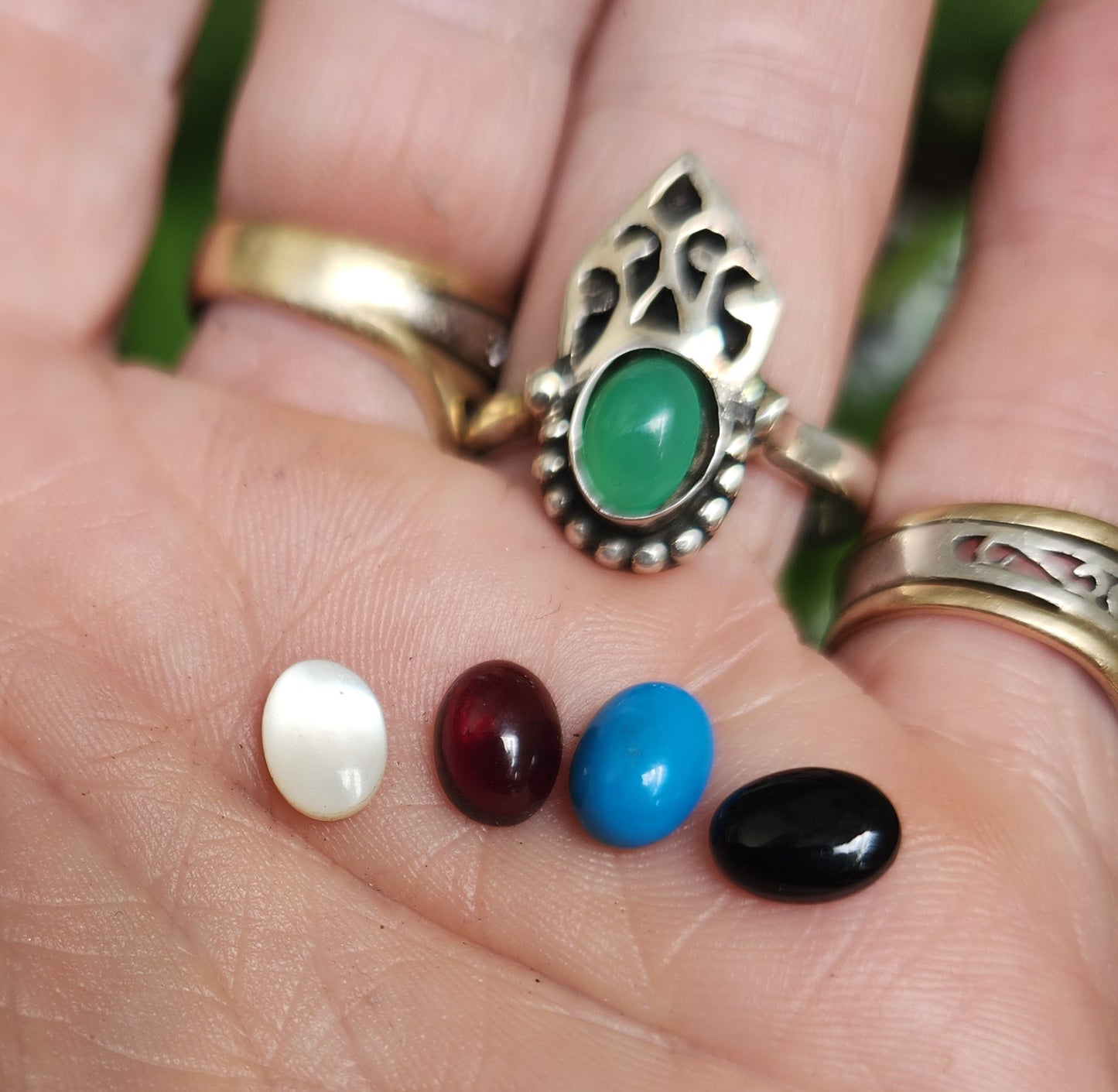 Garnet cabachon ring,925 sterling silver handmade,amethyst,turquoise ,mother of pearl